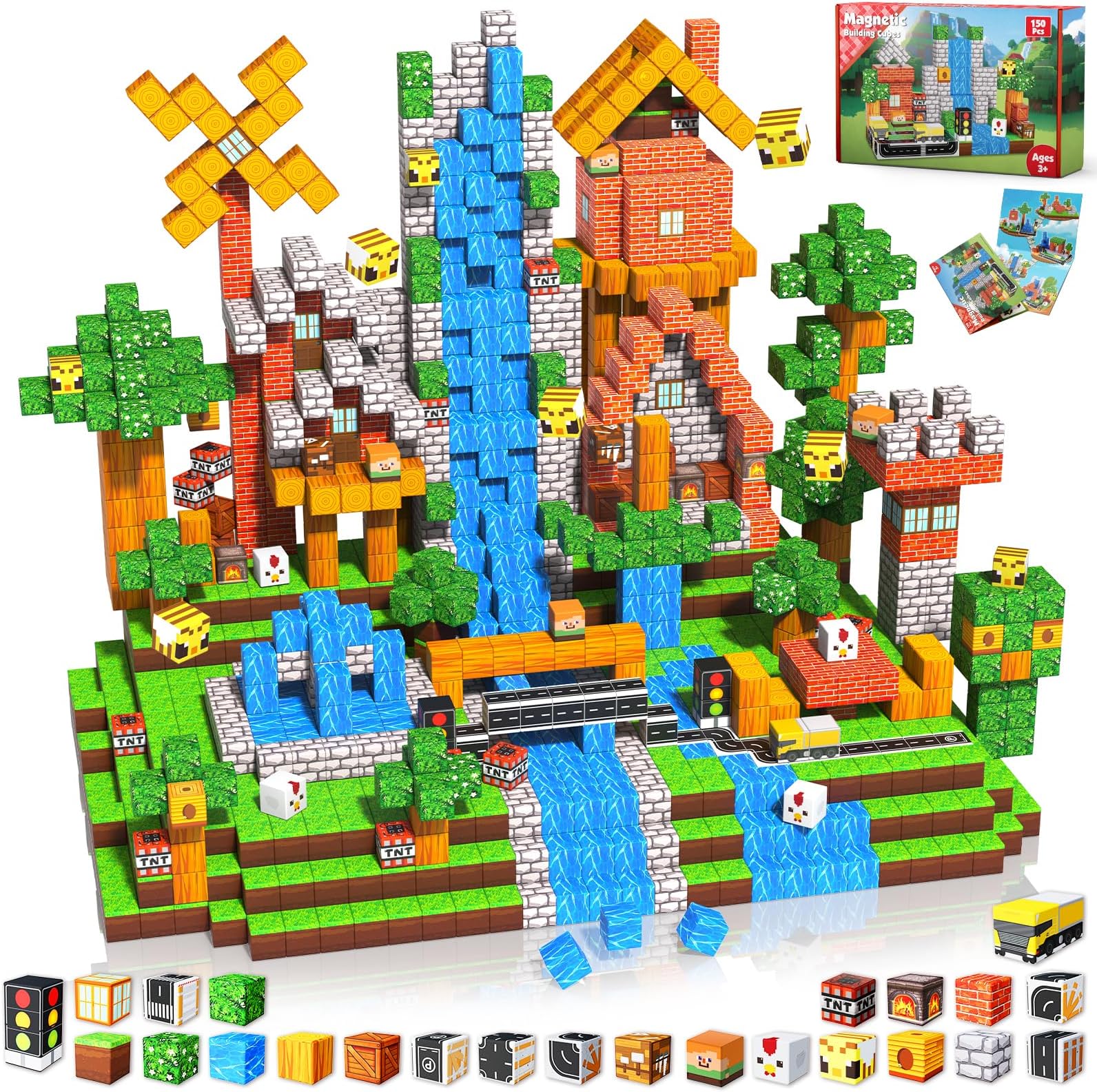 Magnetic Blocks - 150PCS Magnetic Building Blocks Road Forest Magnetic Cubes - STEM Toys for Montessori Toddler Birthday Gifts -STEM Sensory Construction Toys for Kids Ages 3+ for Boy & Girl