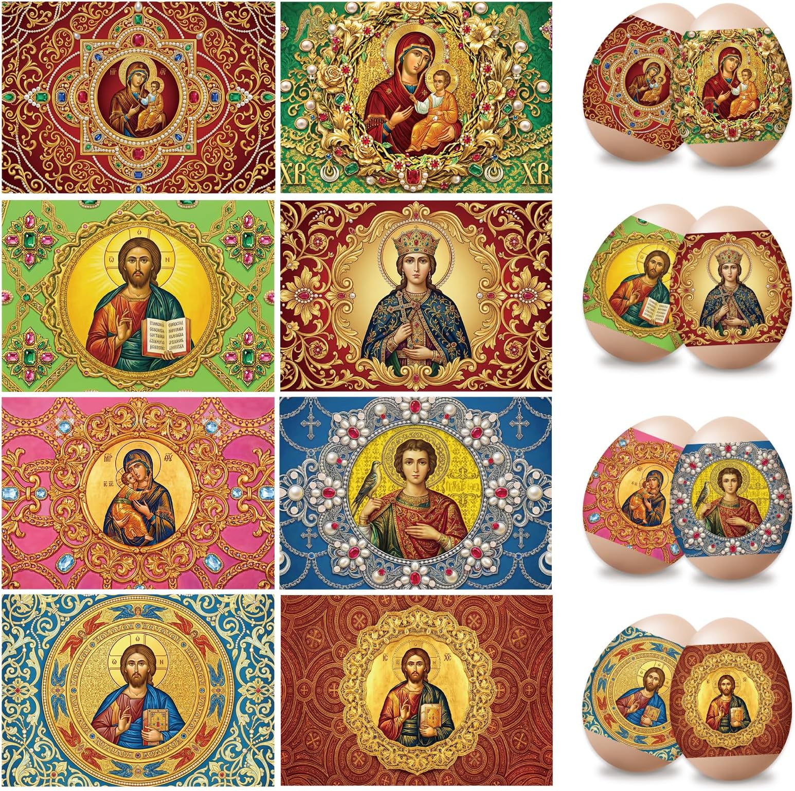 Eaasty 24 Pcs Orthodox Easter Egg Wraps Religious Russian Icons Heat Shrink Sleeves Ukrainian Pysanky Supplies Traditional Easter Eggs Decorating Kit for Orthodox Party Decoration Eggs