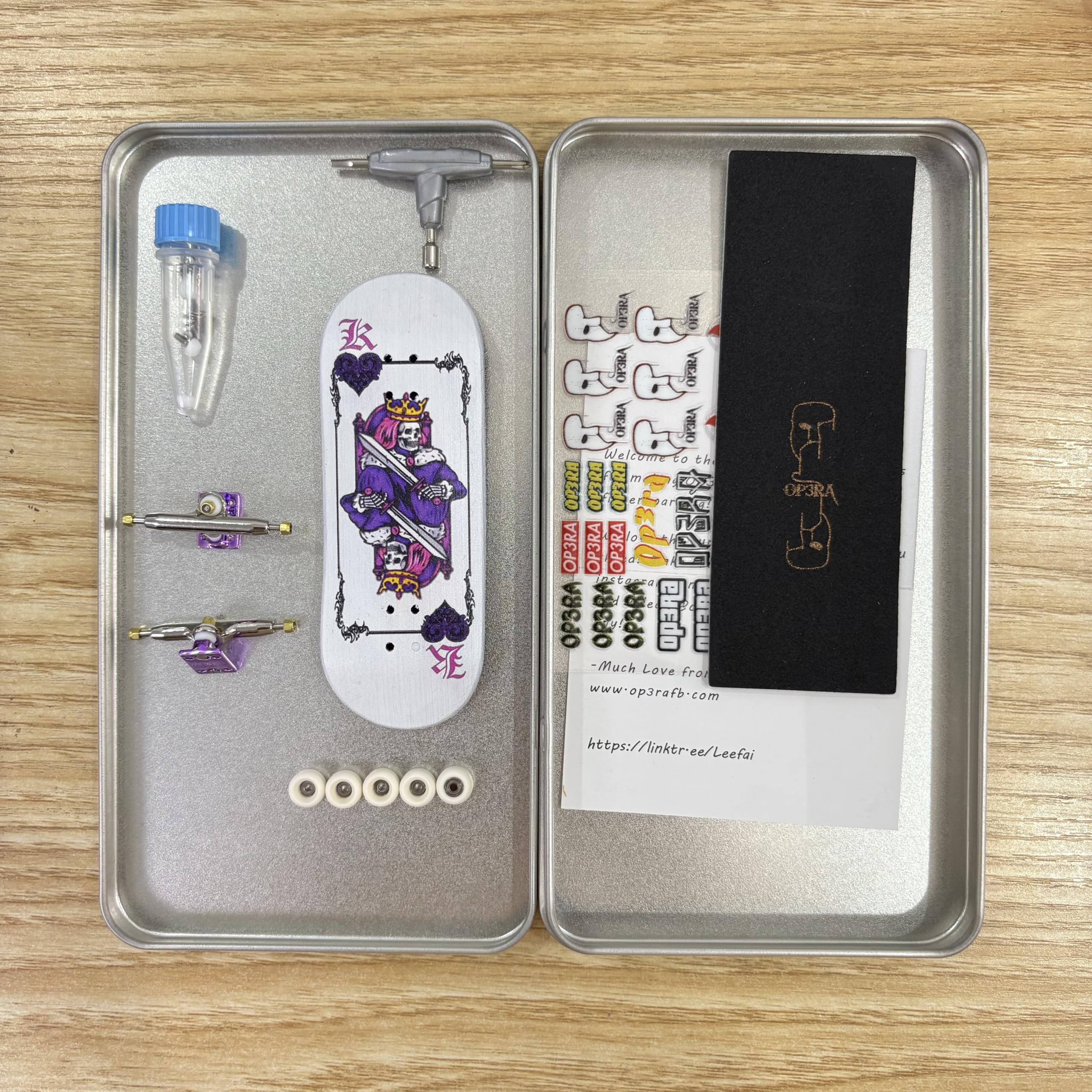 LEEFAI 34mm Pro Fingerboard Complete 34x96mm,Maples Wood Deck,UV Printing Graphic-Pro Trucks Regular kingpins & 5 Urethane Bearing Wheels-Op3ra V3-Hearts of King - Image 3