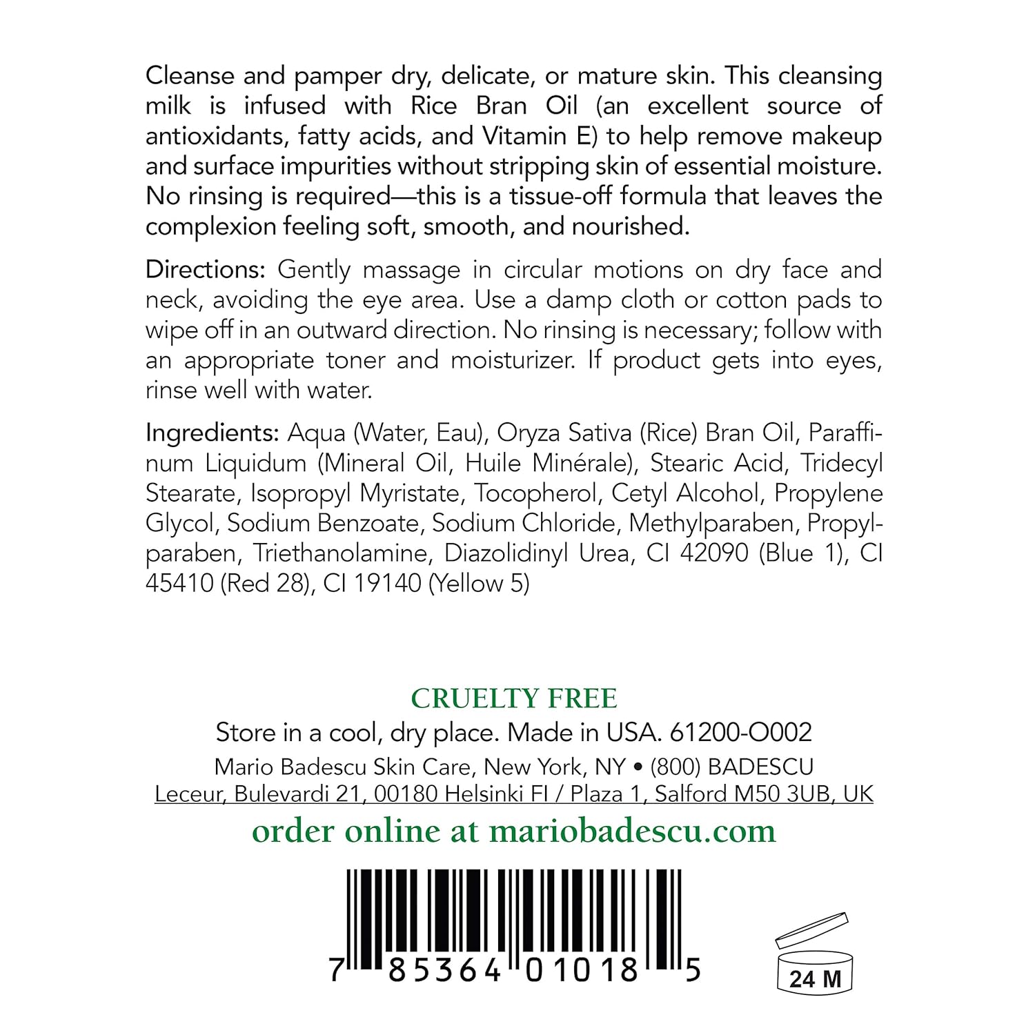 Mario Badescu Cleansing Milk with Carnation, Rice Oil & Vitamin E - No Rinse Liquid Makeup Remover Cleanser with Milky Formula For Skin Care and Gentle Cleansing Experience