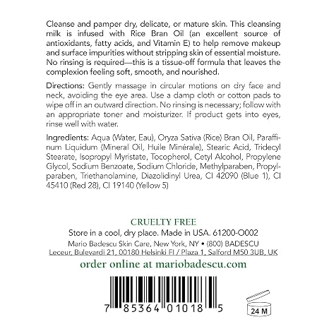 Mario Badescu Cleansing Milk with Carnation, Rice Oil & Vitamin E - No Rinse Liquid Makeup Remover Cleanser with Milky Formula For Skin Care and Gentle Cleansing Experience