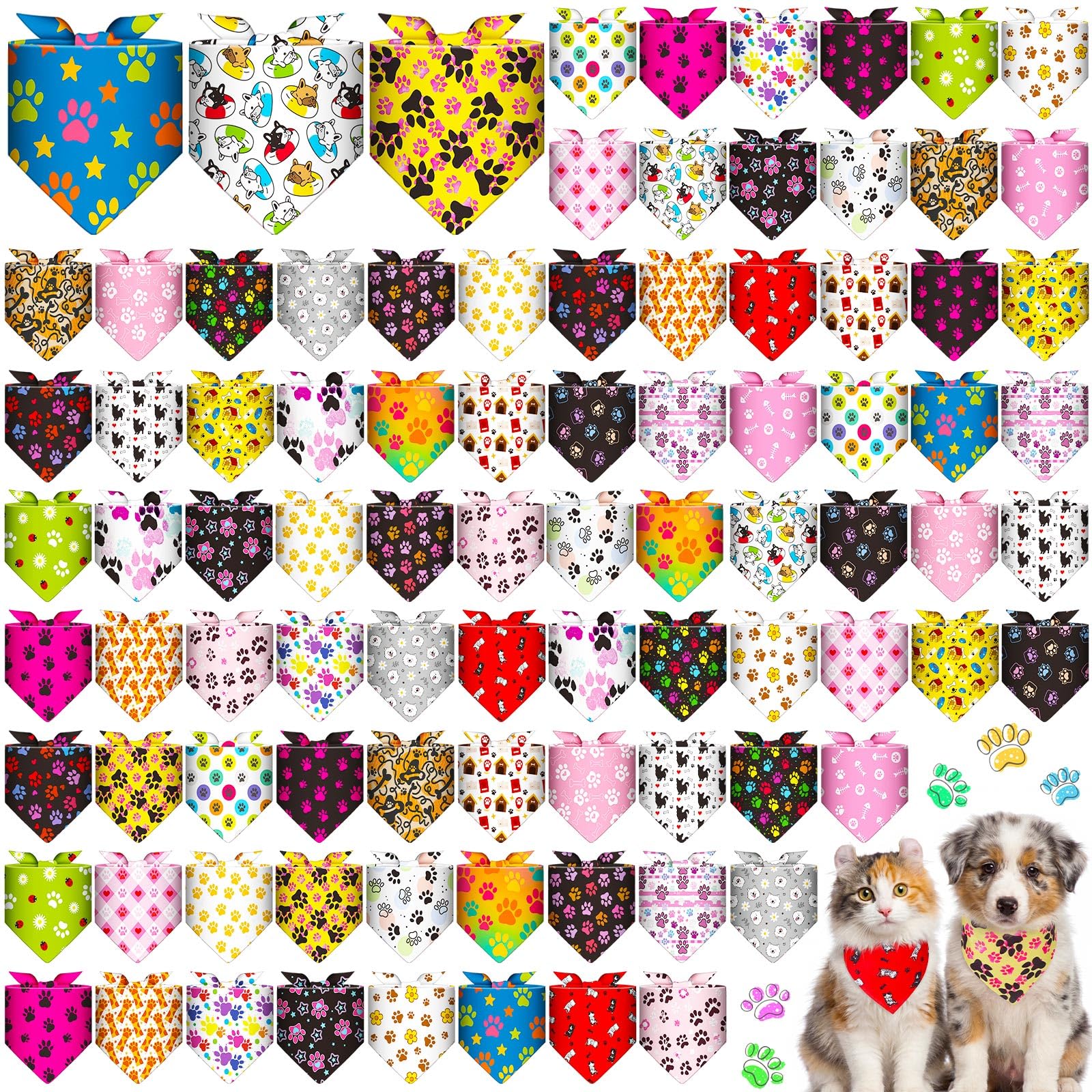 Youyole Lot de 120 bandanas triangulaires doux pour animal domestique Motif pattes de chien Pour petites et moyennes races