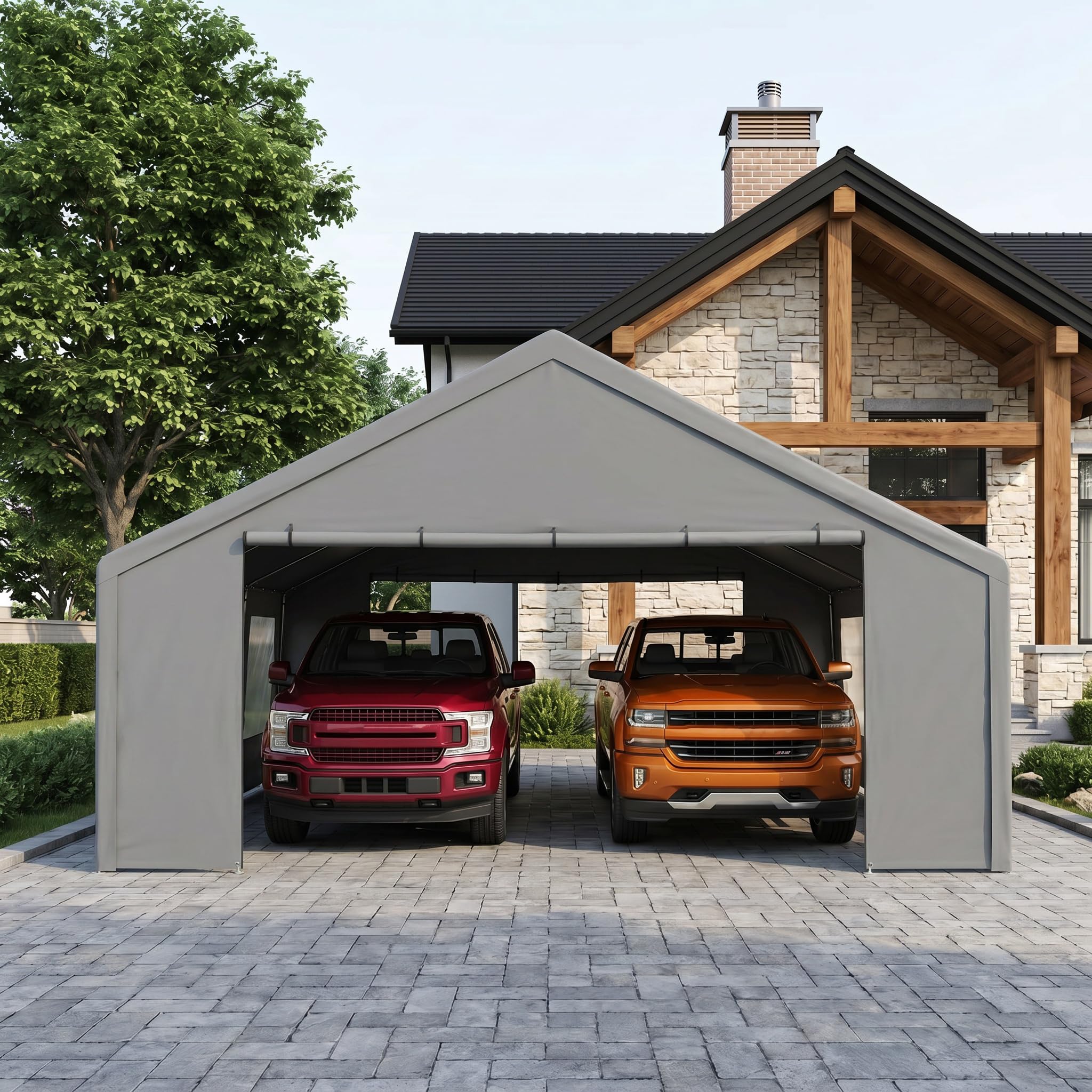 COBIZI Carport 20x20 Heavy Duty 2 Car Carport Canopy, Gray
