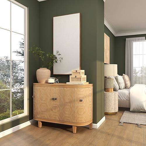 Miniatura 8 de Deco 79 Caja decorativa de madera con parte superior de vidrio, cajas de recuerdo decorativas con paneles laterales de ratán y cierres de gancho de