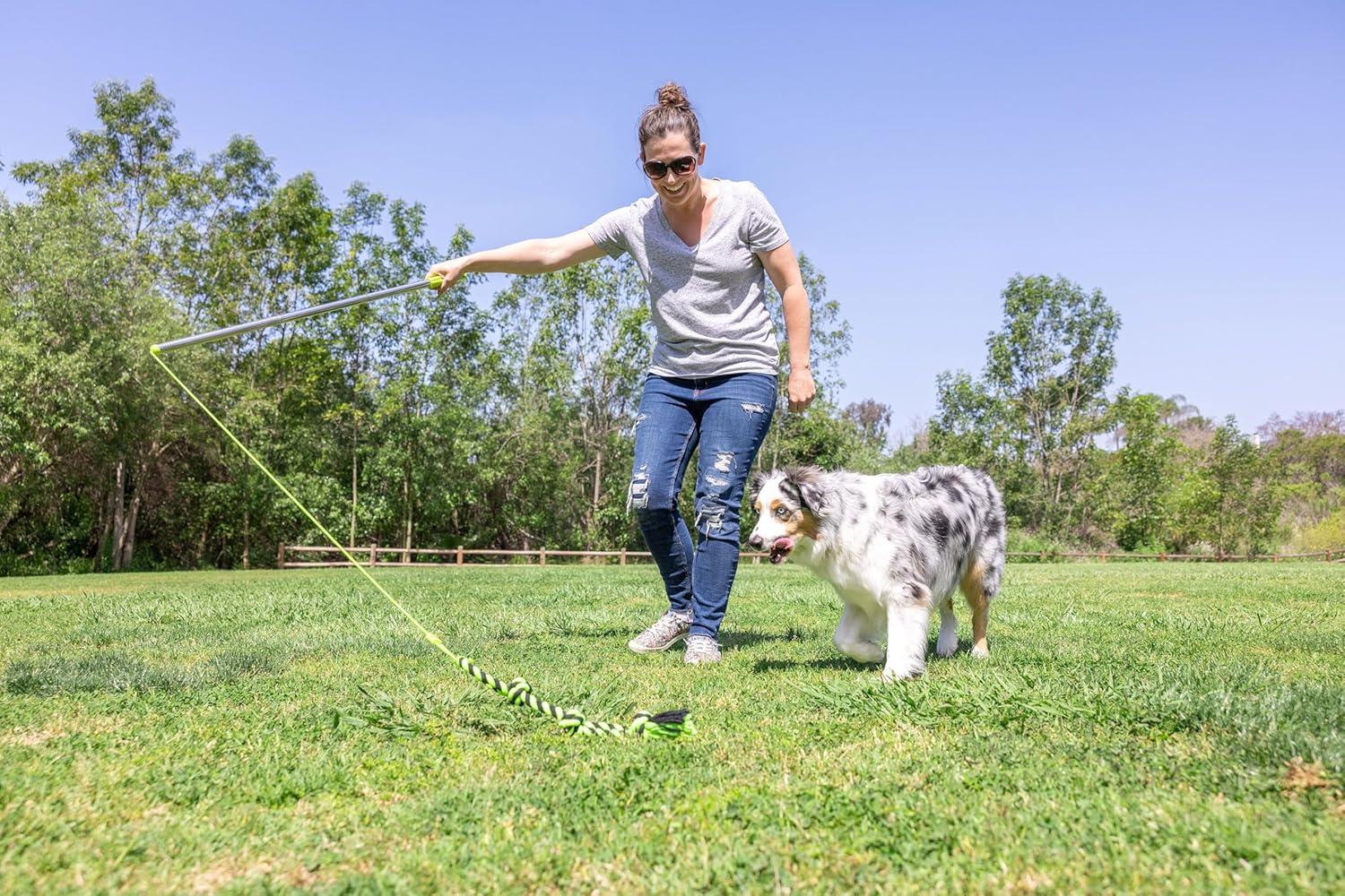 Hyper Pet Flirt Pole, Interactive Training Dog Toy, 36.5" Metal Pole with 45” Rope, 3 Toy Attachments and Replacement Rope, for All Breed Sizes