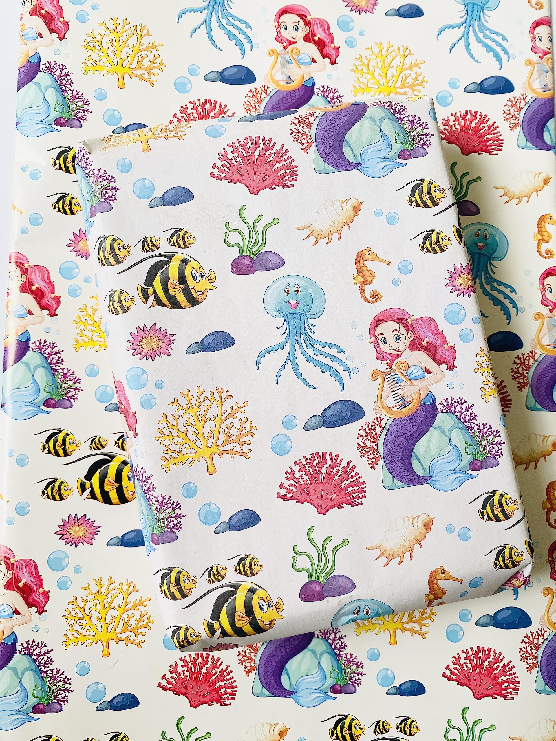 Rp Mermaid Theme Gift wrapping Paper, Printed Wrapping Paper, multicolor, kids birthday, occasion, festivals, return favours gift Wrapping paper,size 20x28 inch, pack of 10/25 (25)-image-29