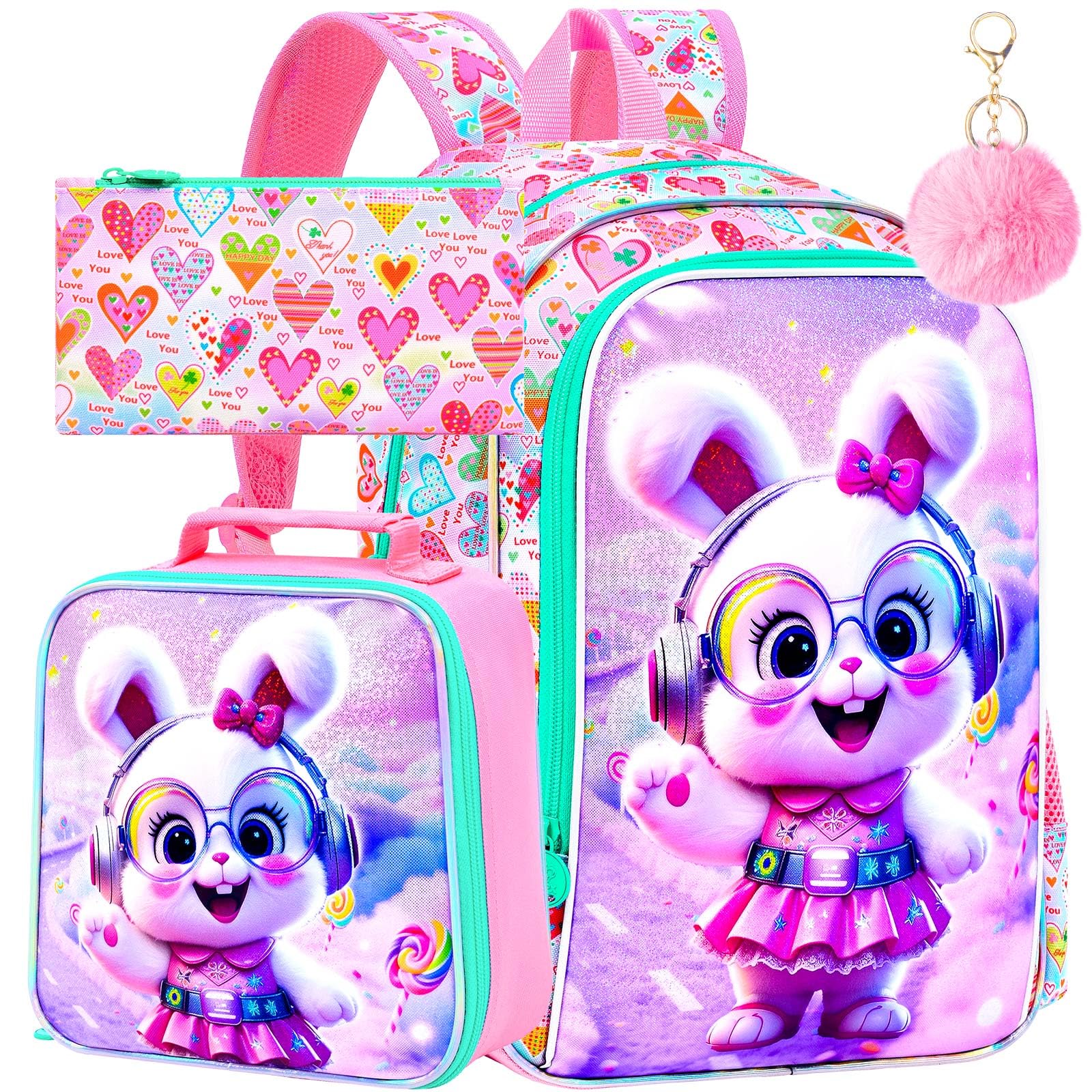 WZLVO 3PCS Kids Backpack for Girls, Unicorn Dinosaur Animal Prechool Elementary Kindergarten School Bookbag with Lunch Box
