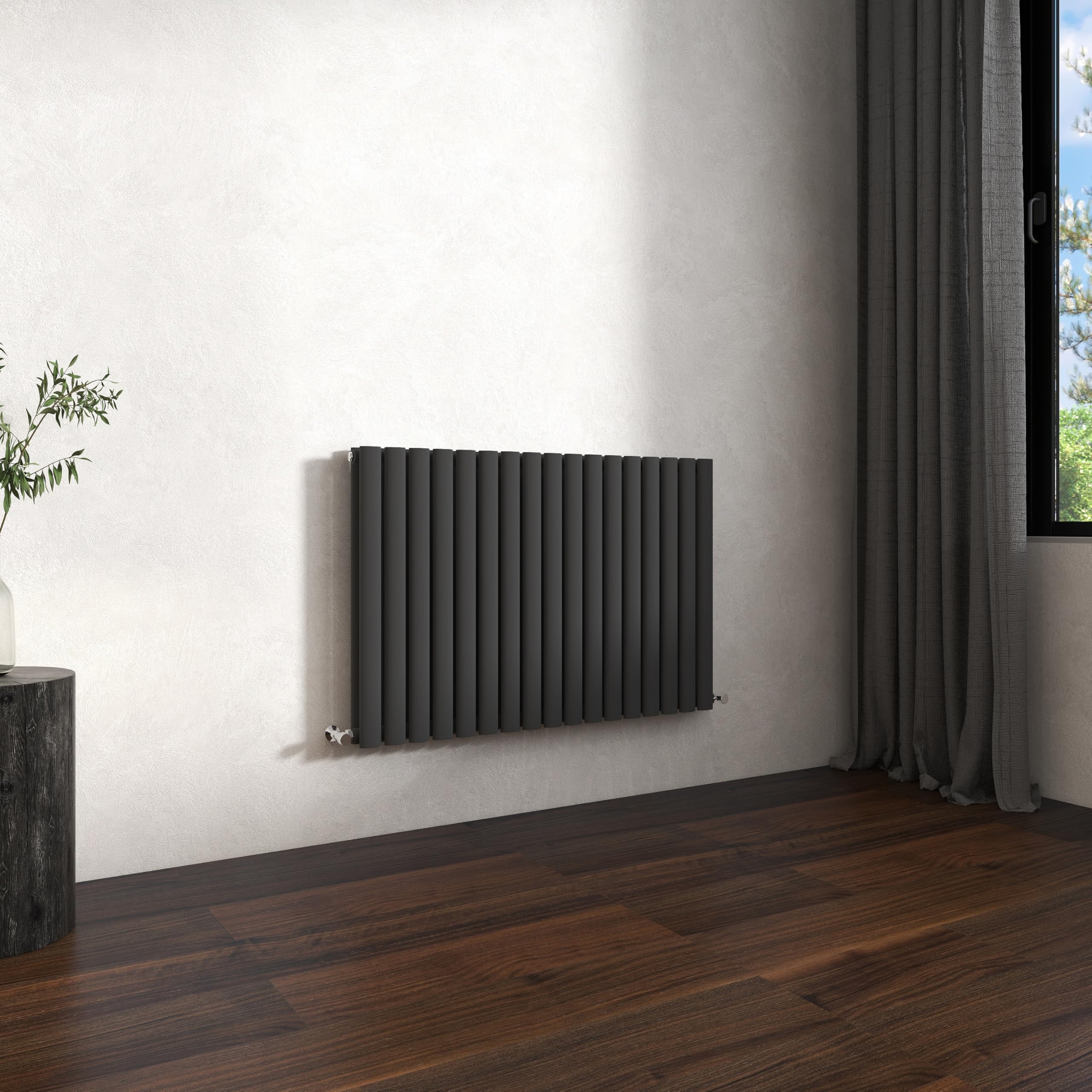 Traditional Horizontal Oval Column Radiator, 600x1003mm Anthracite Modern Heating Radiators, Double Panel Wall Mounted Heater Rads, Perfect for UK Hallway, Living Room Central Heating, Grey Radiator