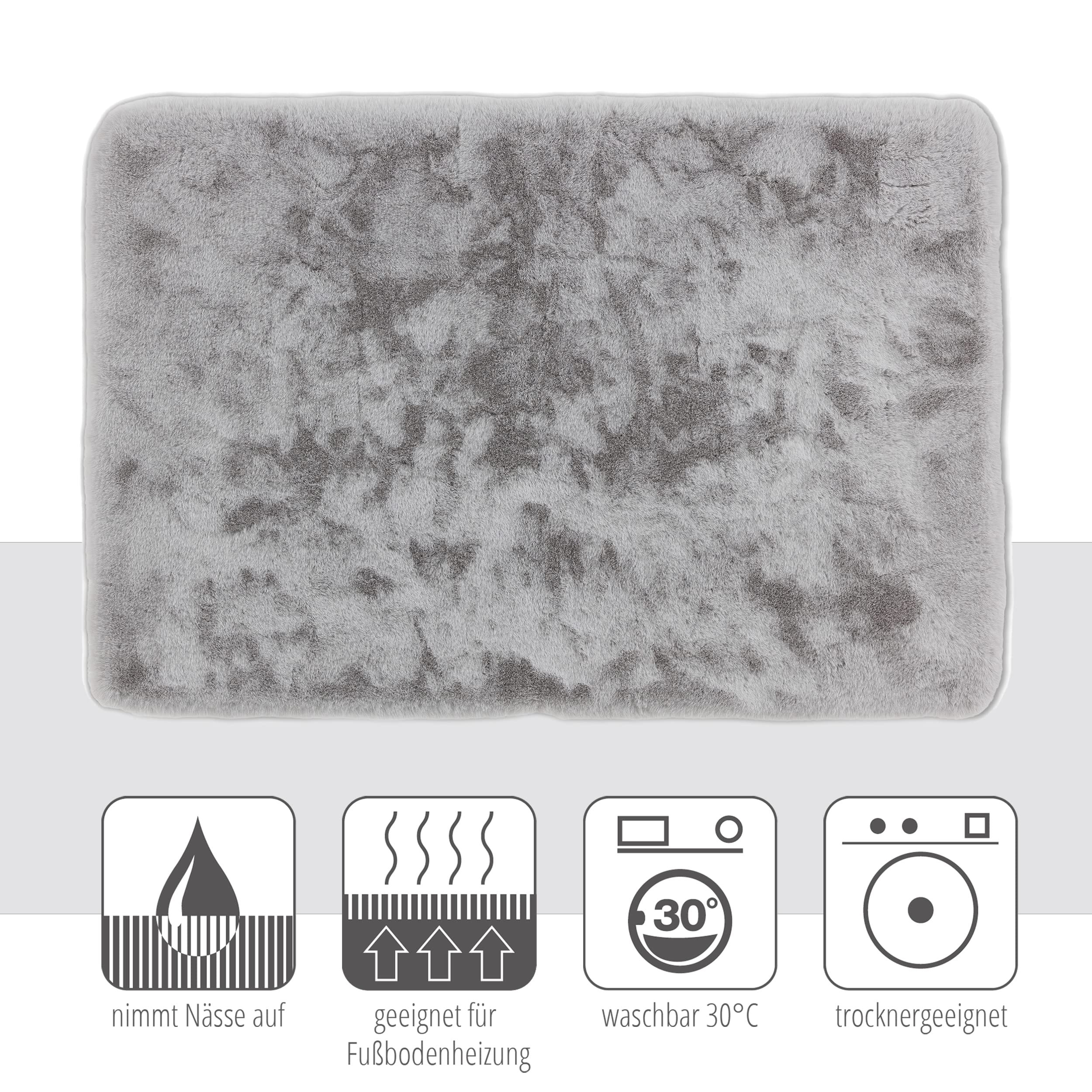 Schöner Wohnen Kollektion Badezimmerteppich 60 x 90 cm Silber – Sehr Flauschige Badematte – Badewannenmatte waschbar – Duschmatte rutschfest – Badezimmer Deko – Badematte weich