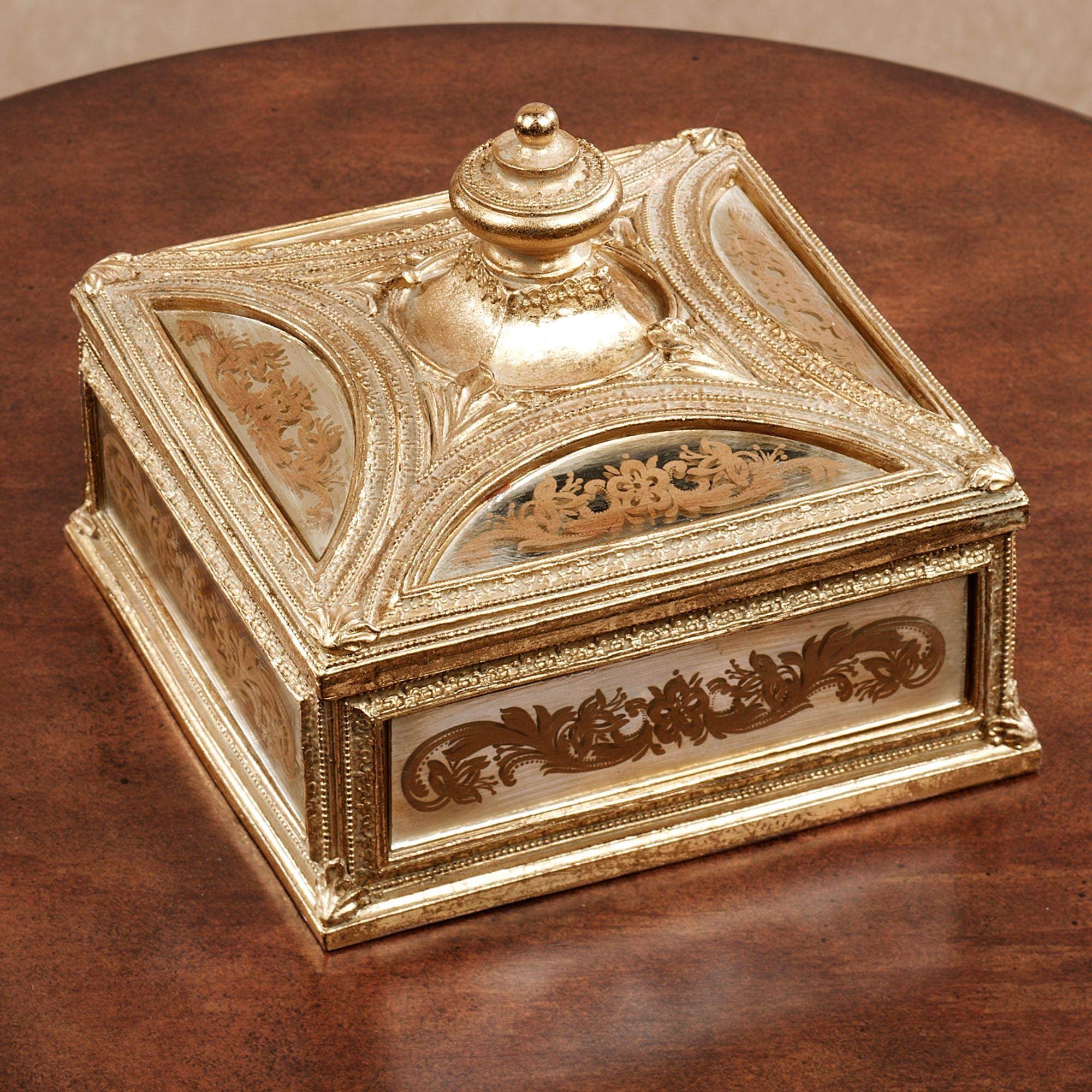 Touch of Class Antique Gold Mirrored Jewelry Box Mirror Ornate