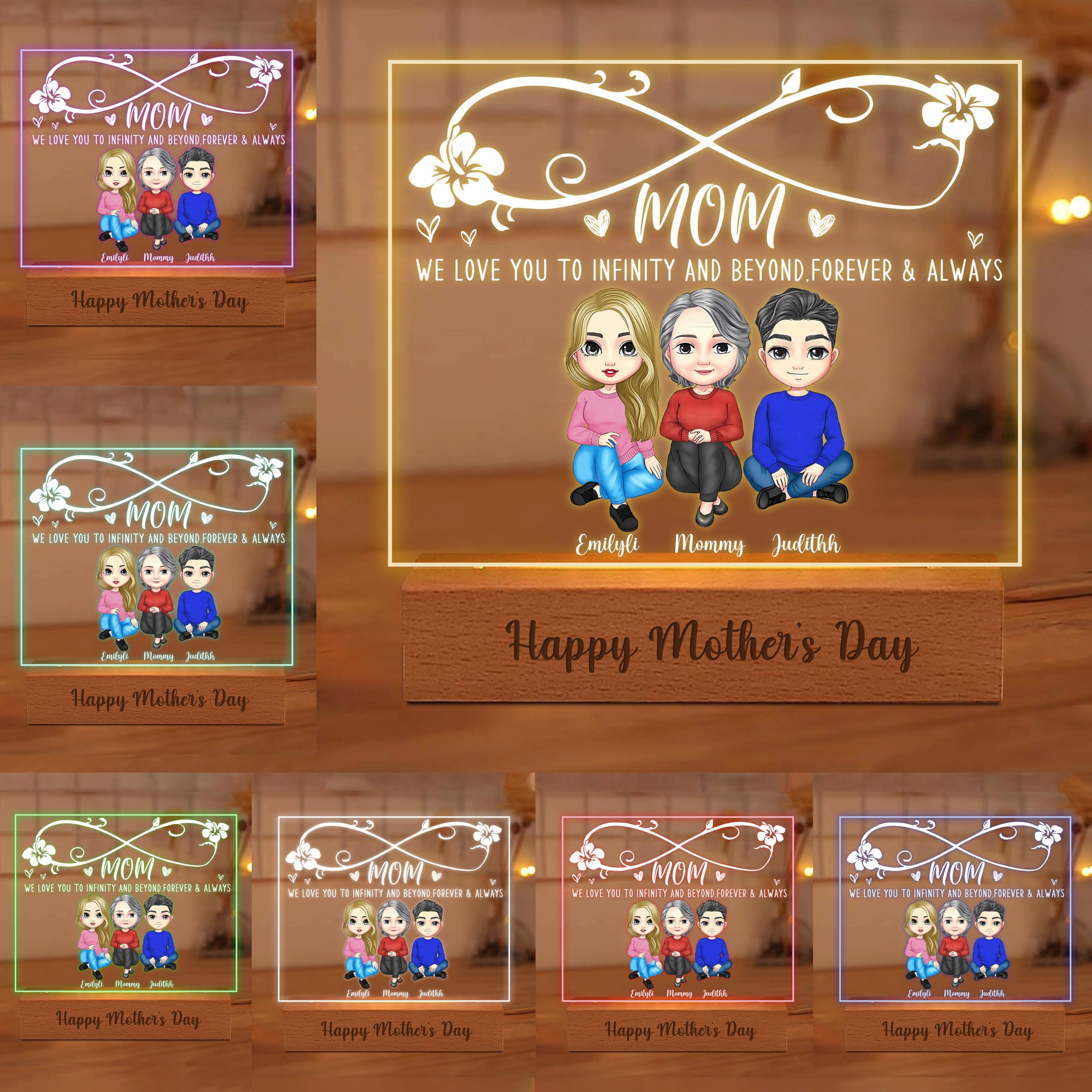 TATLETATLE Personalized Acrylic Night Light,Custom Acrylic Lamp with Character Design Photos,Personalized Photo Gifts for Mom from Daughter Son,Mothers Birthday Gifts for Mama Women (Night Light-09)