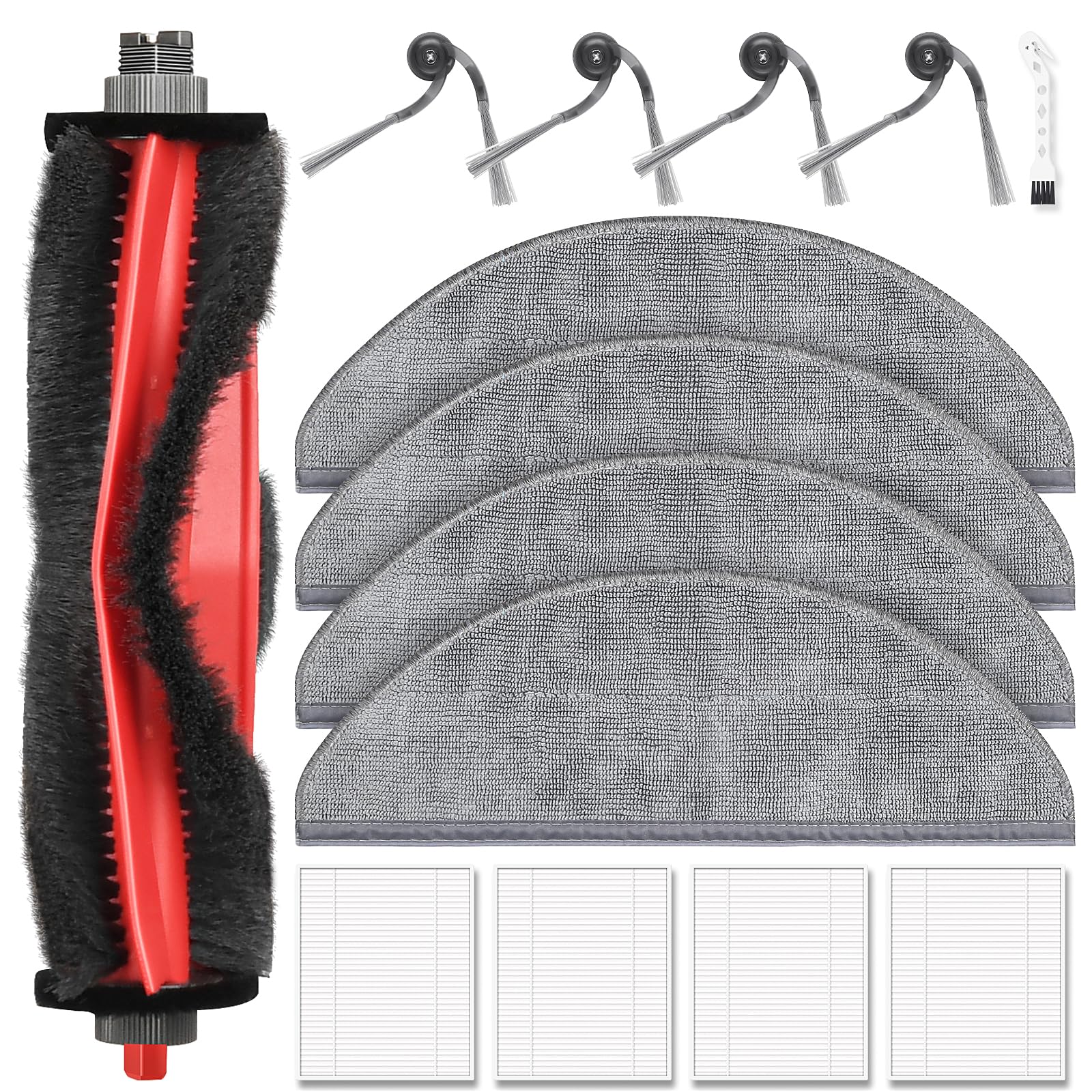 14 Stück Zubehör für Roborock Q7 M5 / Q7 M5+ / Q7 L5 / Q7 L5+ Saugroboter, 1 Hauptbürste 4 Wischpad 4 HEPA Filter 4 Seitenbürste 1 Reinigungszubehör, Ersatzteilset
