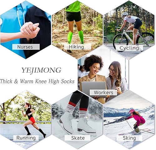 Miniatura 7 de YEJIMONG Calcetines altos gruesos y cálidos para mujer 4 pares de calcetines largos acolchados de algodón para correr senderismo esquí regalos