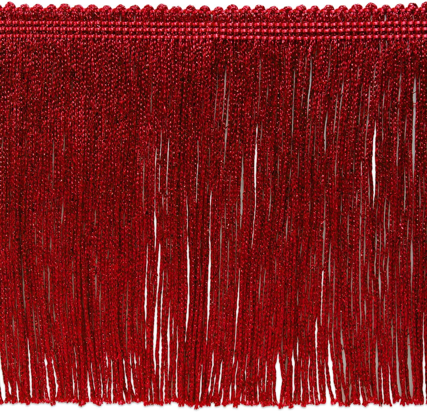 Trims By The Yard 6" Metallic Chainette Fringe Trim, Polyester-Made Decorative Fringe Trim, Versatile Fringes for Costumes, Uniforms, Home Decor, and Party Decorations, 10 Yards, Red