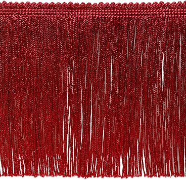 Trims By The Yard 6" Metallic Chainette Fringe Trim, Polyester-Made Decorative Fringe Trim, Versatile Fringes for Costumes, Uniforms, Home Decor, and Party Decorations, 5 Yards, Red