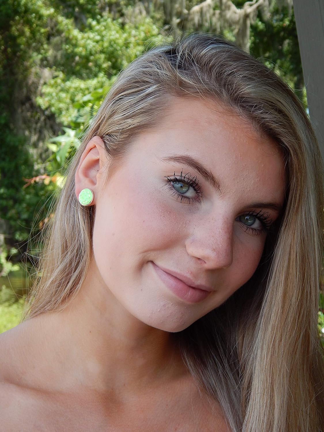 Silver-tone Pastel AB Faux Druzy Stone Stud Earrings 12mm - Image 7