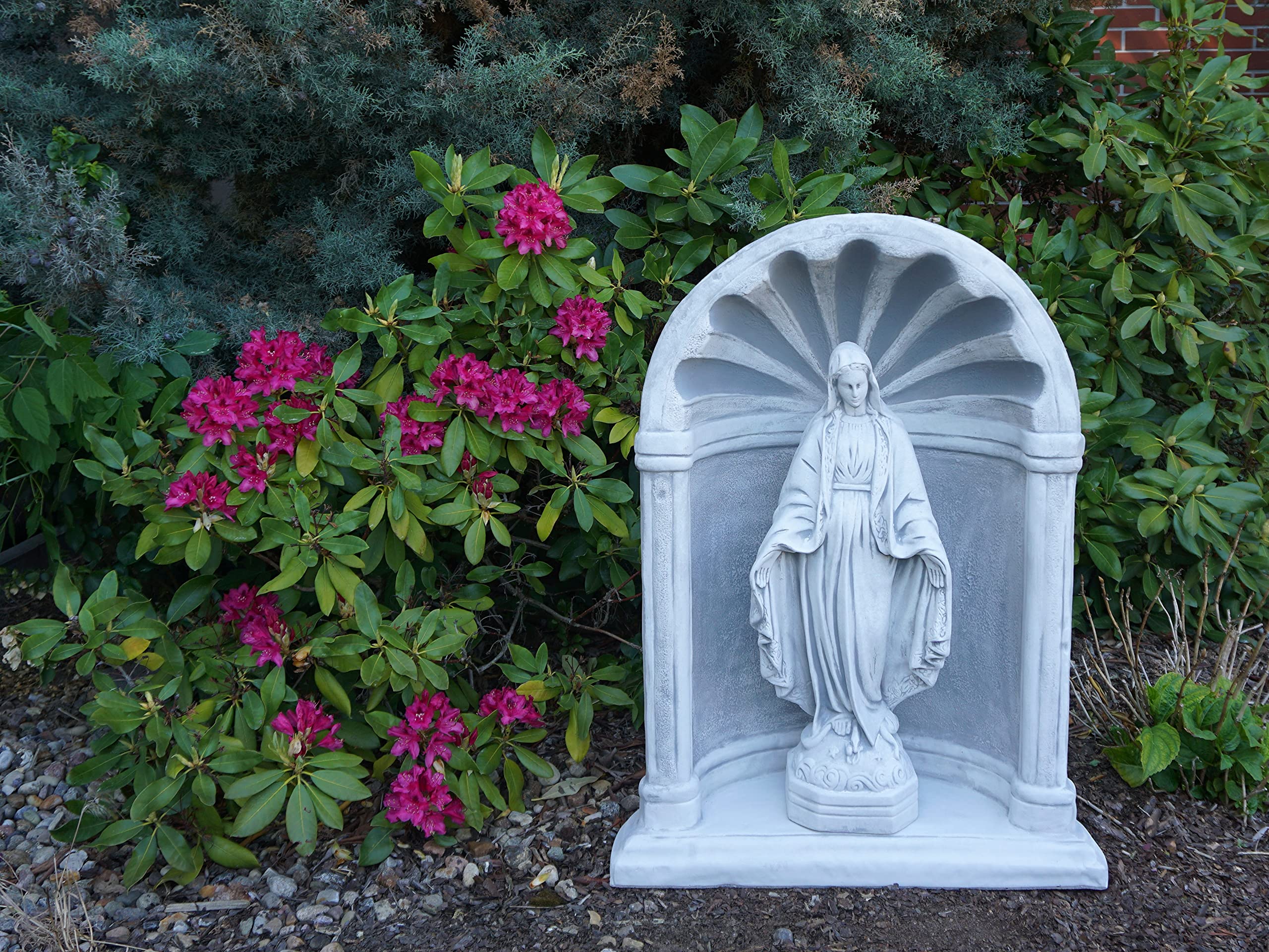gartendekoparadies.de Kaplica ze Świętą Marią Madonną, kamienna figurka wys. 94 cm, 117 kg, szara, odporna na mróz z odlewu kamiennego, do użytku na zewnątrz