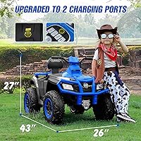 Vista 6 de ELEMARA ATV de 2 plazas para niños grandes, 12 V 4 ruedas para niños con batería de 10 AH, velocidad máxima de 4 mph, Bluetooth, luces LED, radio
