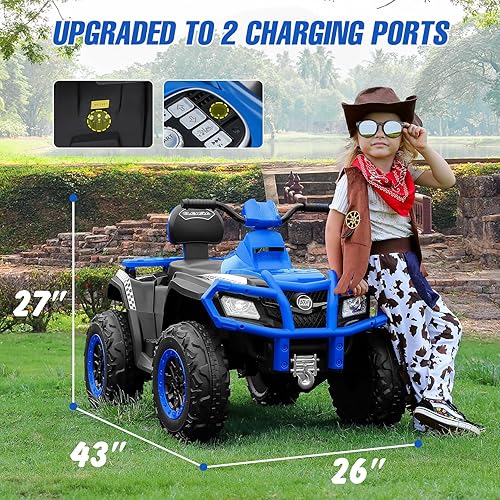 Miniatura 6 de ELEMARA ATV de 2 plazas para niños grandes, 12 V 4 ruedas para niños con batería de 10 AH, velocidad máxima de 4 mph, Bluetooth, luces LED, radio,