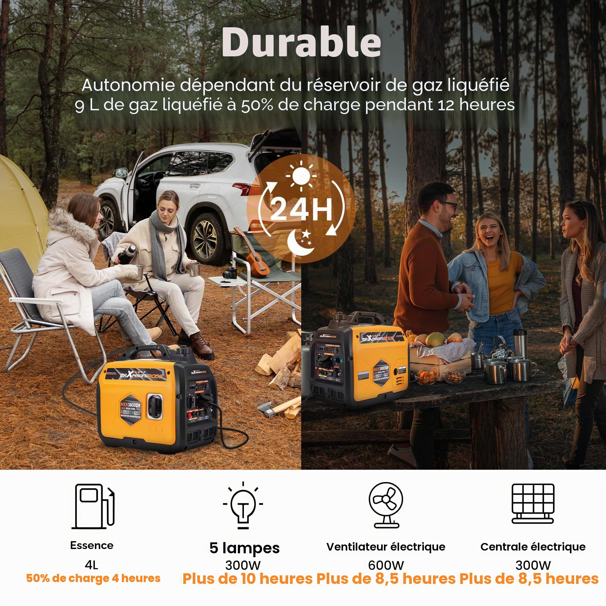 maXpeedingrods Générateur de courant 3500 W LPG/essence Inverter Gaz silencieux Dual Fuel avec prise 230 V/16 A ; 2 ports USB pour camping, garage, voyage, extérieur