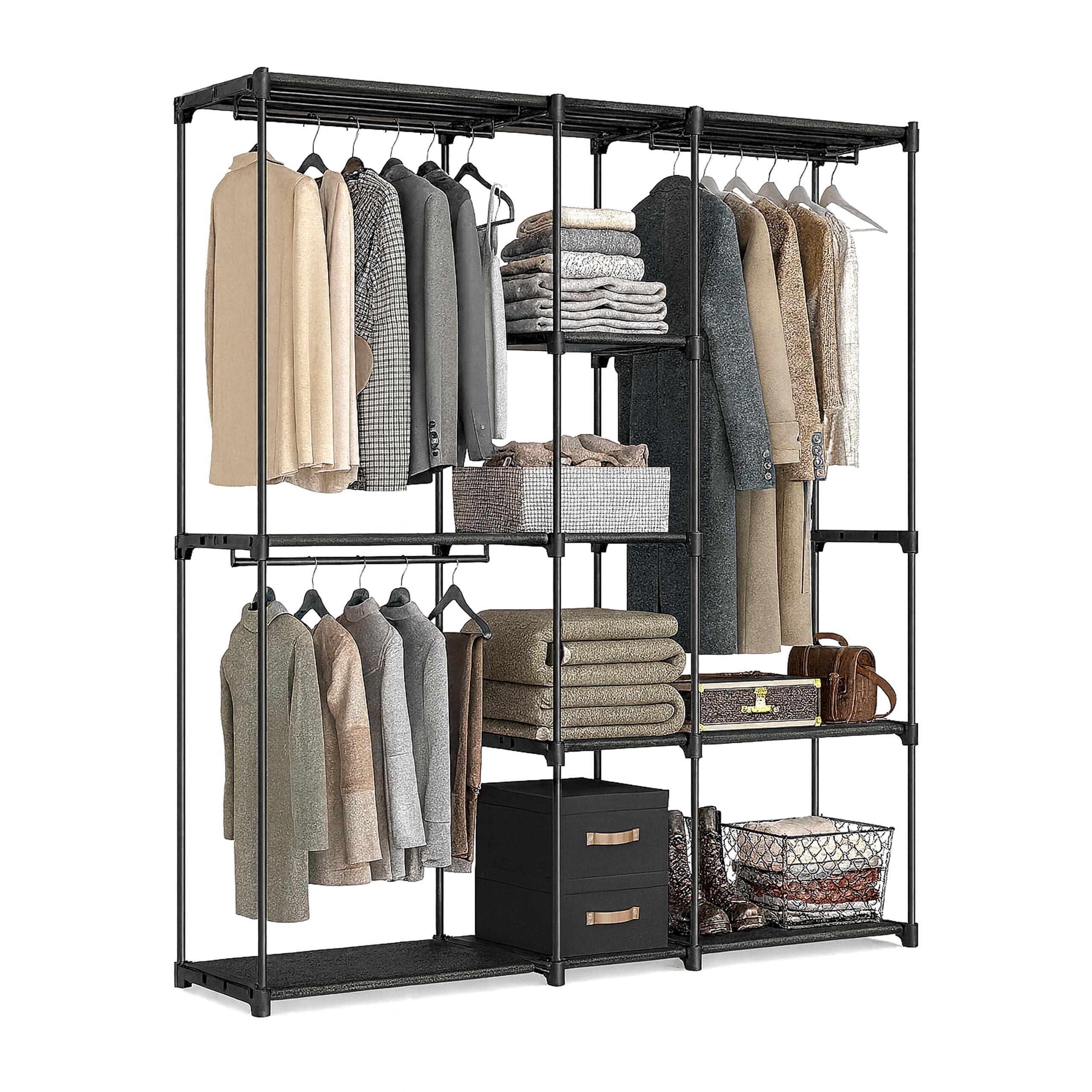 Relaxdays Perchero, Armario Abierto, estantes y Barras para Colgar, Sistema Modular Flexible, Negro