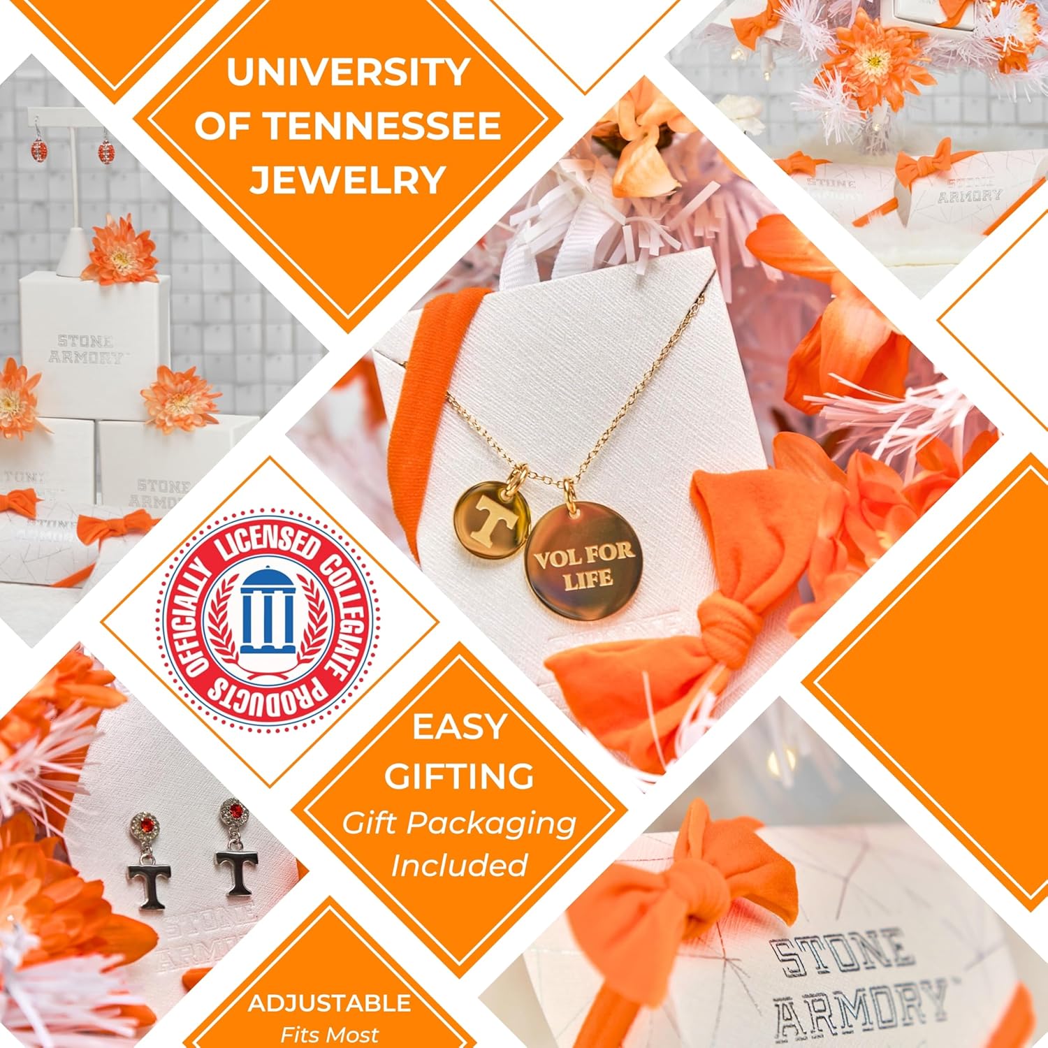 Stone Armory Necklace for Tennessee Volunteers - 18K Gold-Plated Stainless Steel Jewelry Designed for Sensitive Skin - Adjustable 16-20in Chain, Gift for University of Tennessee Fans - Image 3