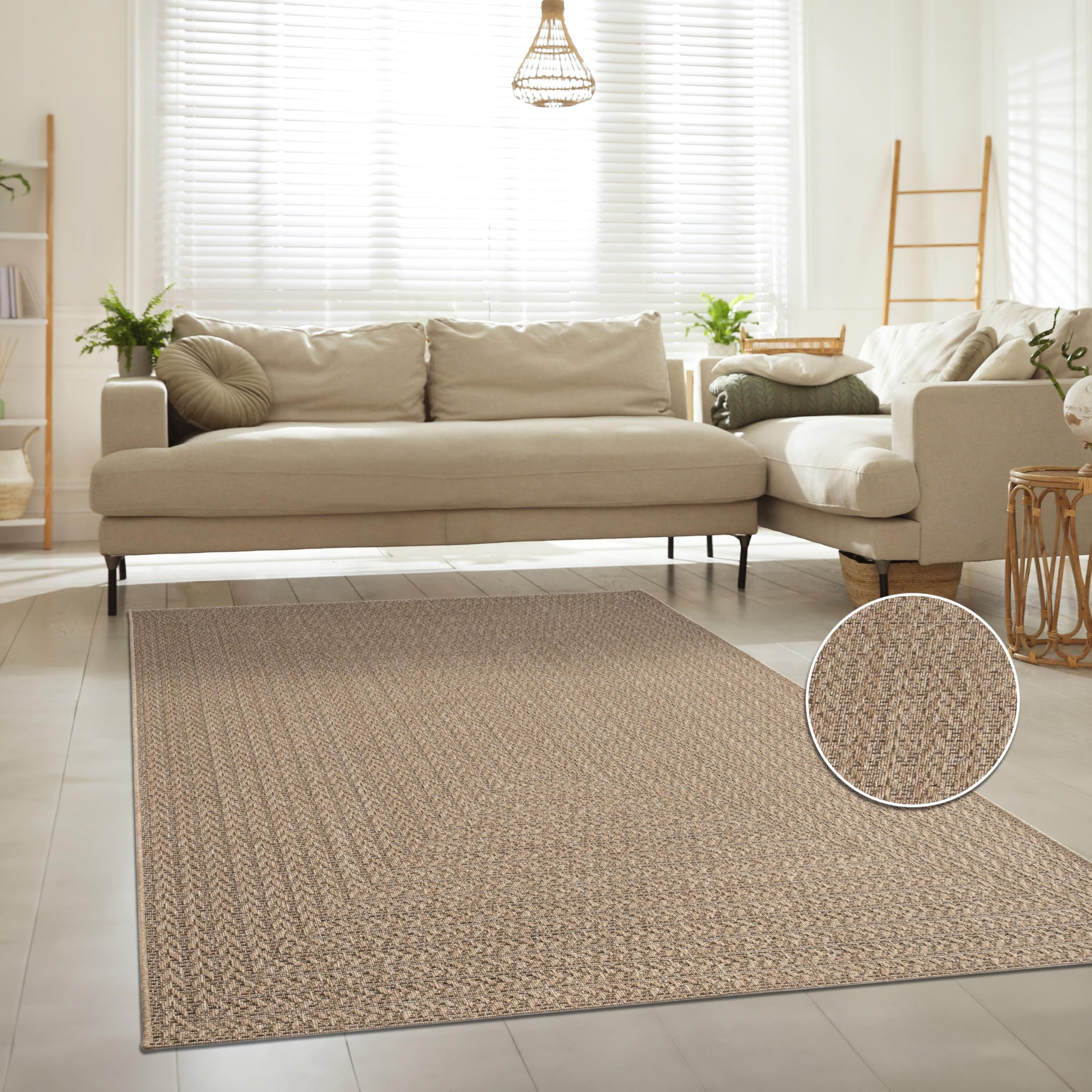 Paco Home Tapis d'extérieur Look Jute - Naturel & Noir, Robuste & Élégant, Idéal pour Terrasse & Salon, Dimension:160x230 cm, Couleur:Beige 3