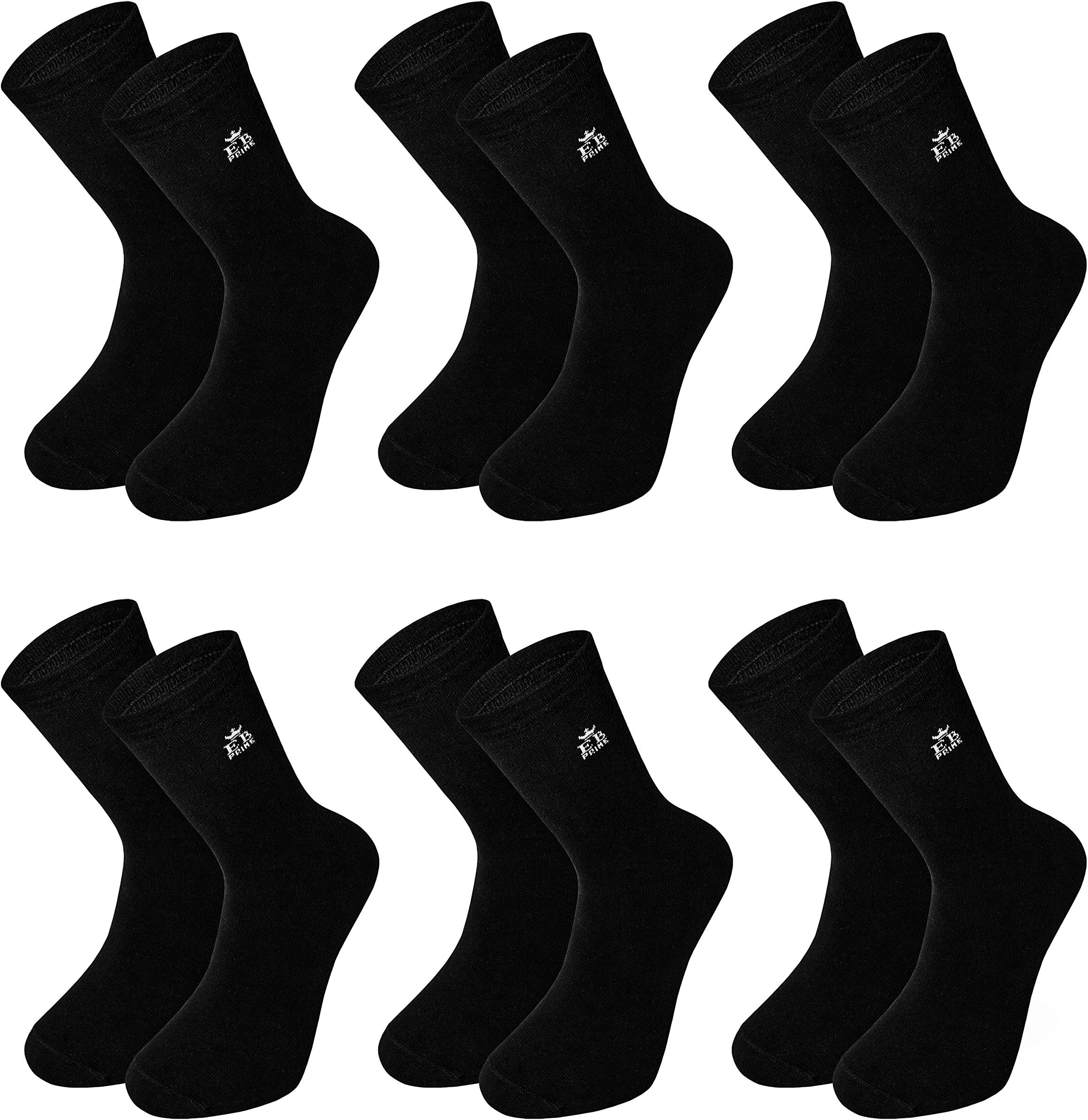 Cotton Socks for Men and Women, 6 Pairs, Size 6-11, Black, Grey, Blue