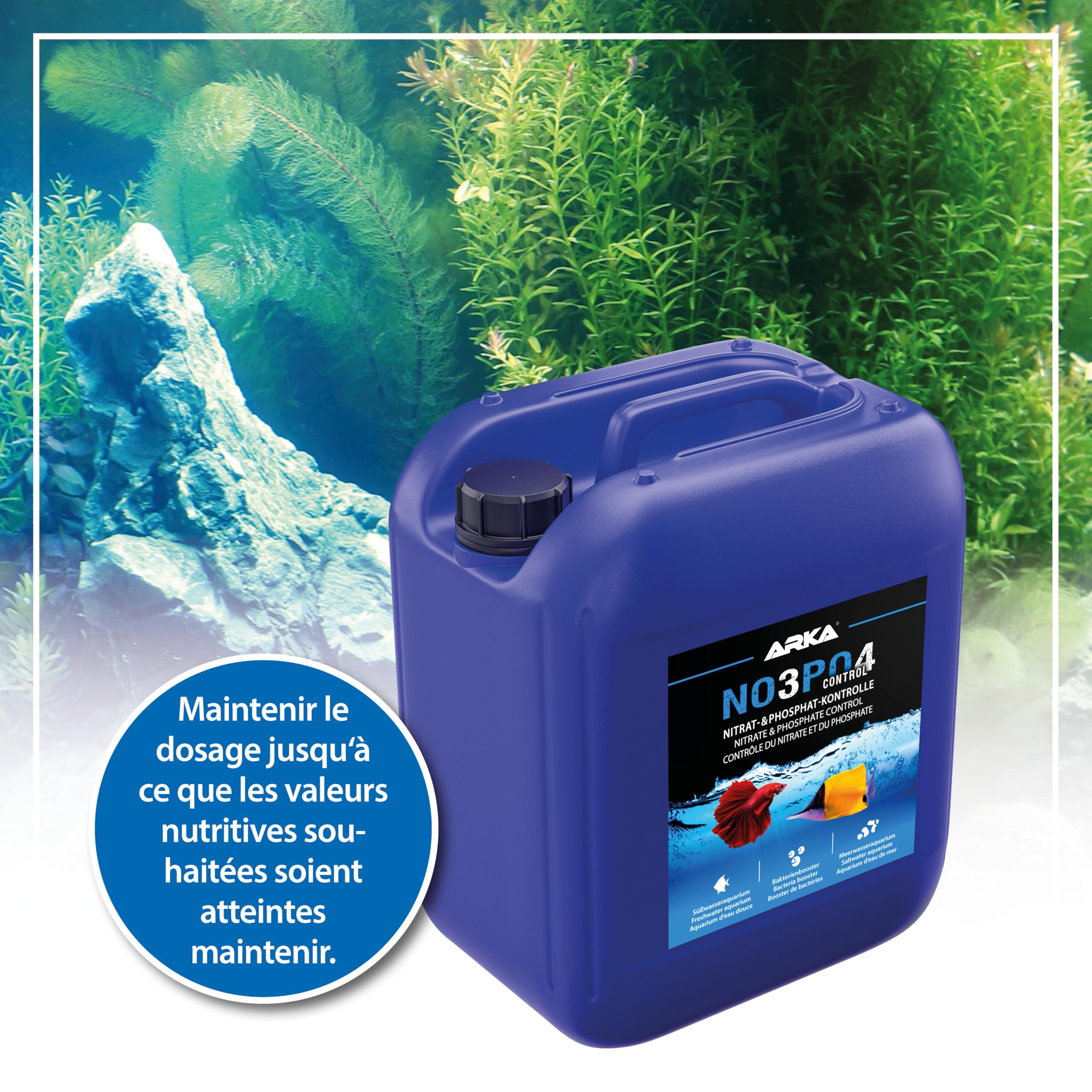 Anti-Nitrates et Phosphates pour Aquarium 5000 ML - NOPO Control NO3 PO4 | booster bactérien, réduit nitrates et phosphates, paramètres stables, agit sur les causes des algues, eau douce, eau de mer