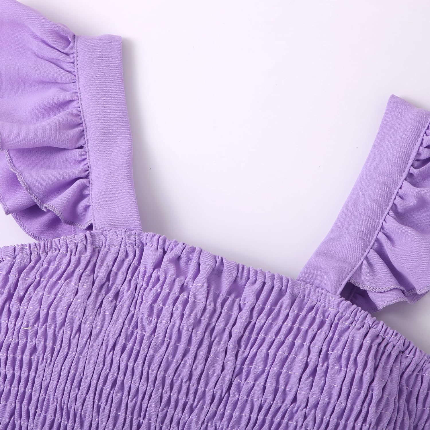 RETSUGO Girls Dresses Summer Flutter Sleeve Swing Casual Solid Color Tiered Smocked Dress 6-14 Years Old - Image 4