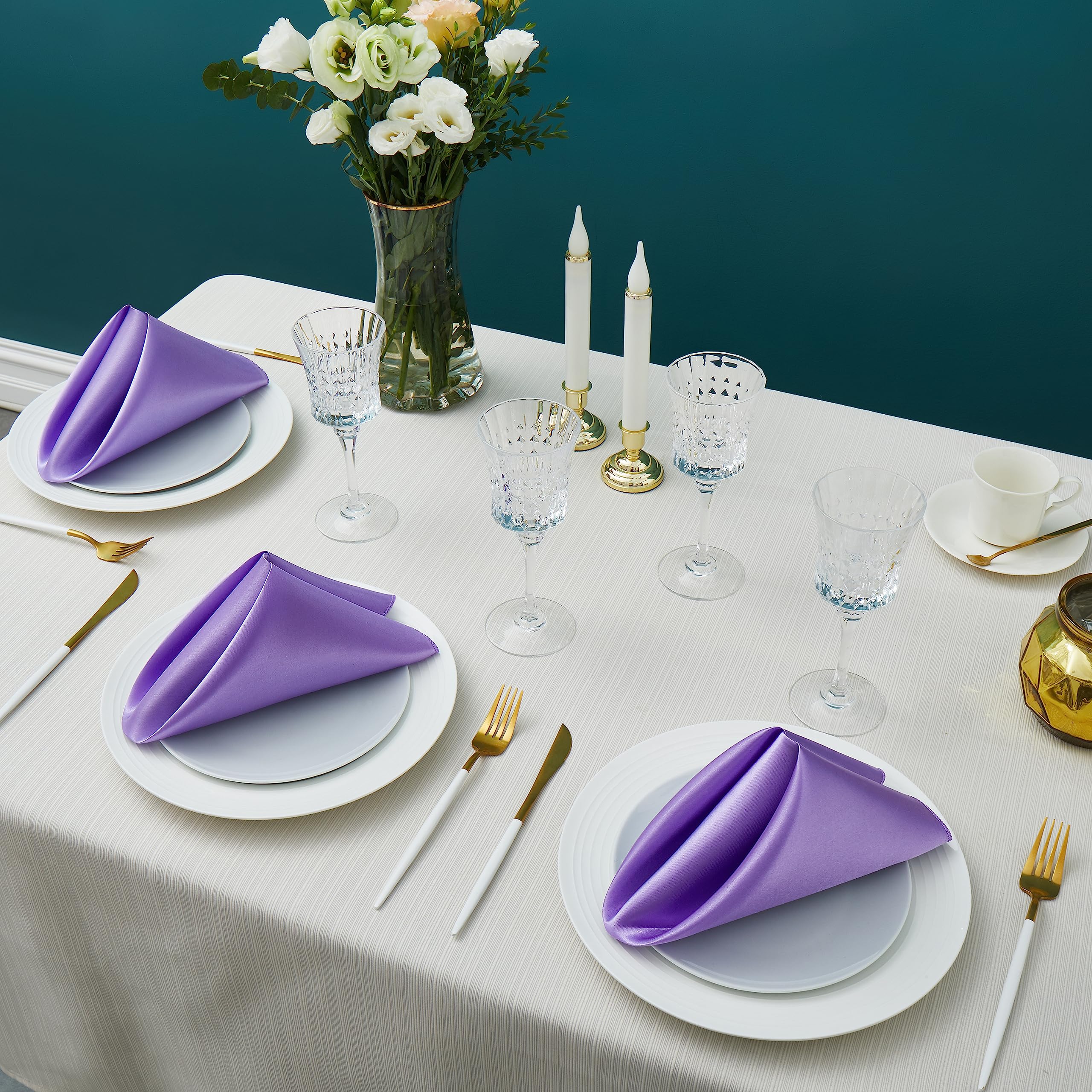 Counfeisly Lot 12 Serviettes Table Satin Vert Sauge 50,8x50,8 Cm – Douces Soyeuses Mariage Banquet Fête