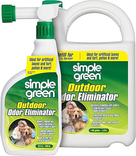 Simple Green Eliminador de olores al aire libre para mascotas perros ideal para césped artificial y patio rociador de extremo de manguera de 32