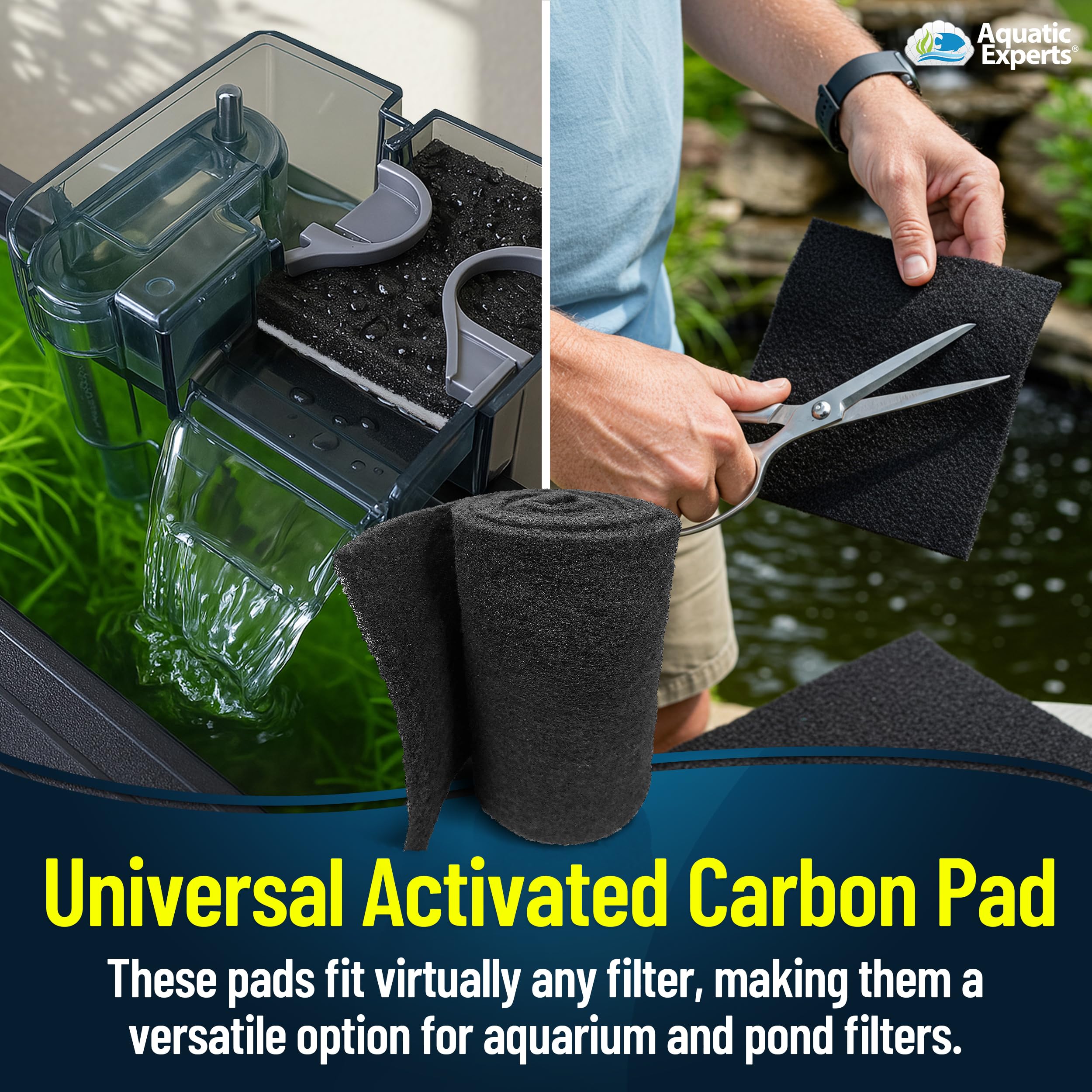 Cuscinetto in carbonio per acquario, tagliato per adattarsi al filtro infuso al carbonio, per acquari e stagni trasparenti (larghezza 26,9 cm, lunghezza 91,4 cm)