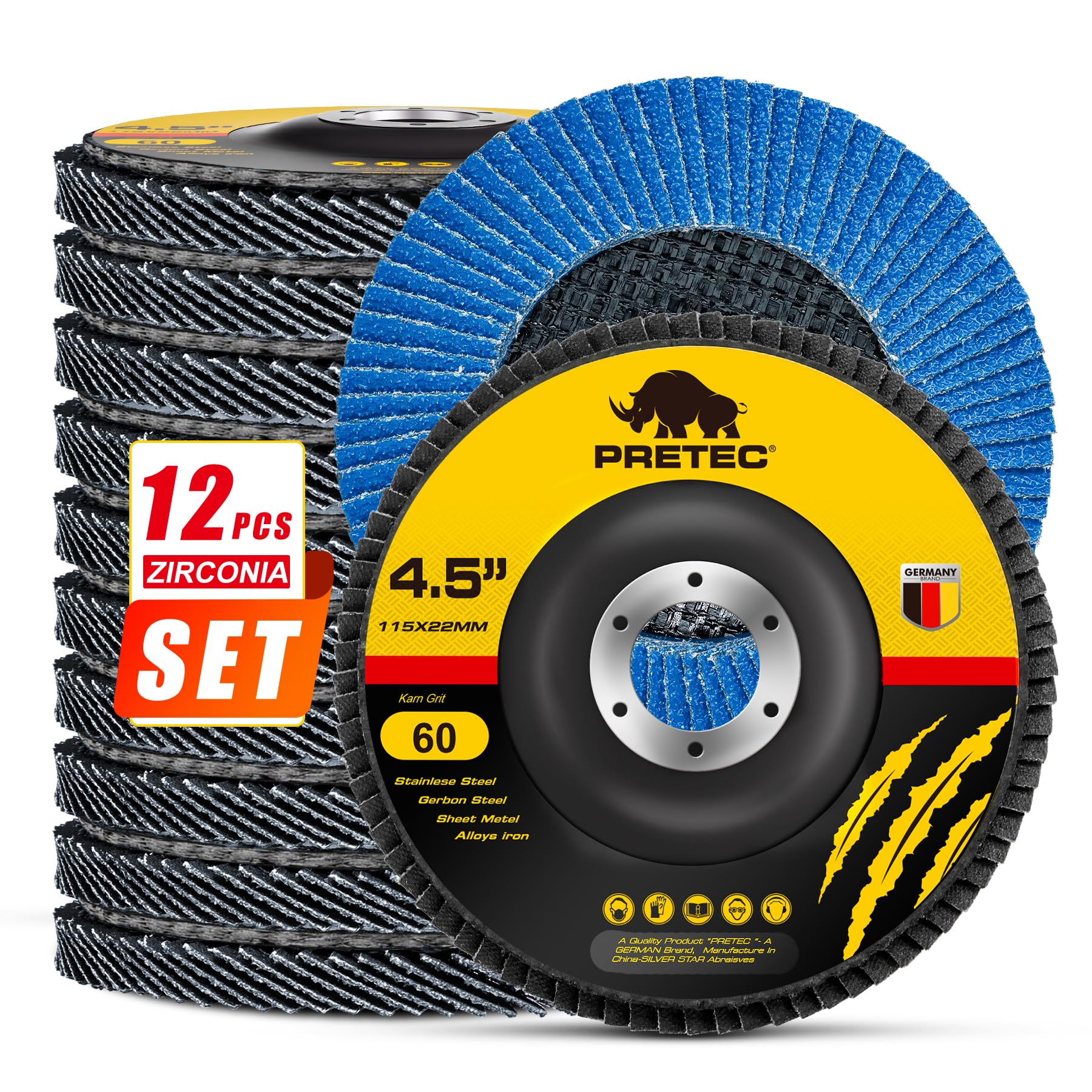 PRETEC Flap Discs - 12 Pack 80 Grit for Angle Grinders -11