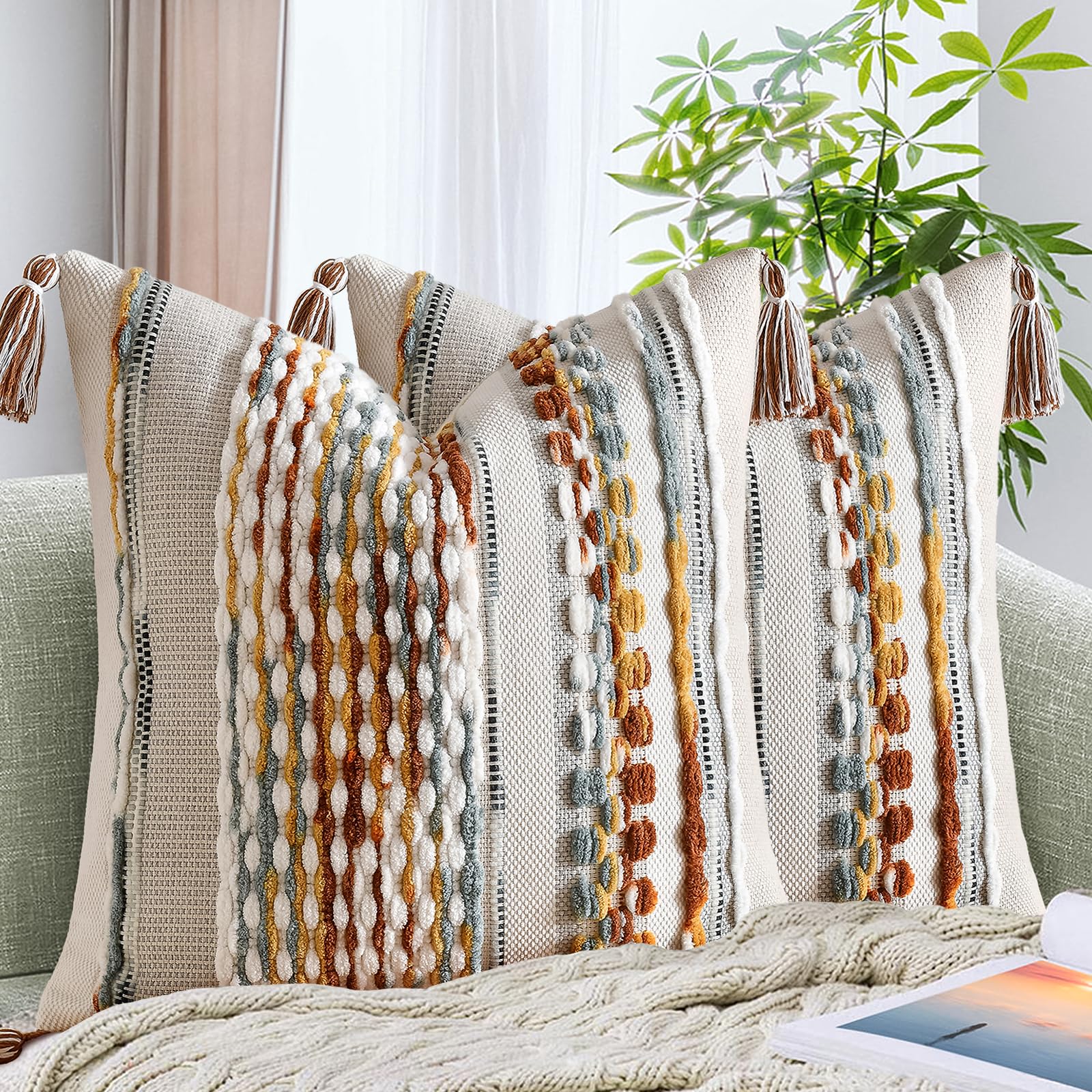 AmHoo Chenille Striped Pillow Covers