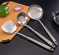 Vista 3 de Espátula y cucharón de wok, juego de herramientas de cucharón de espumadera, juego de utensilios de cocina de wok chino, todos los utensilios