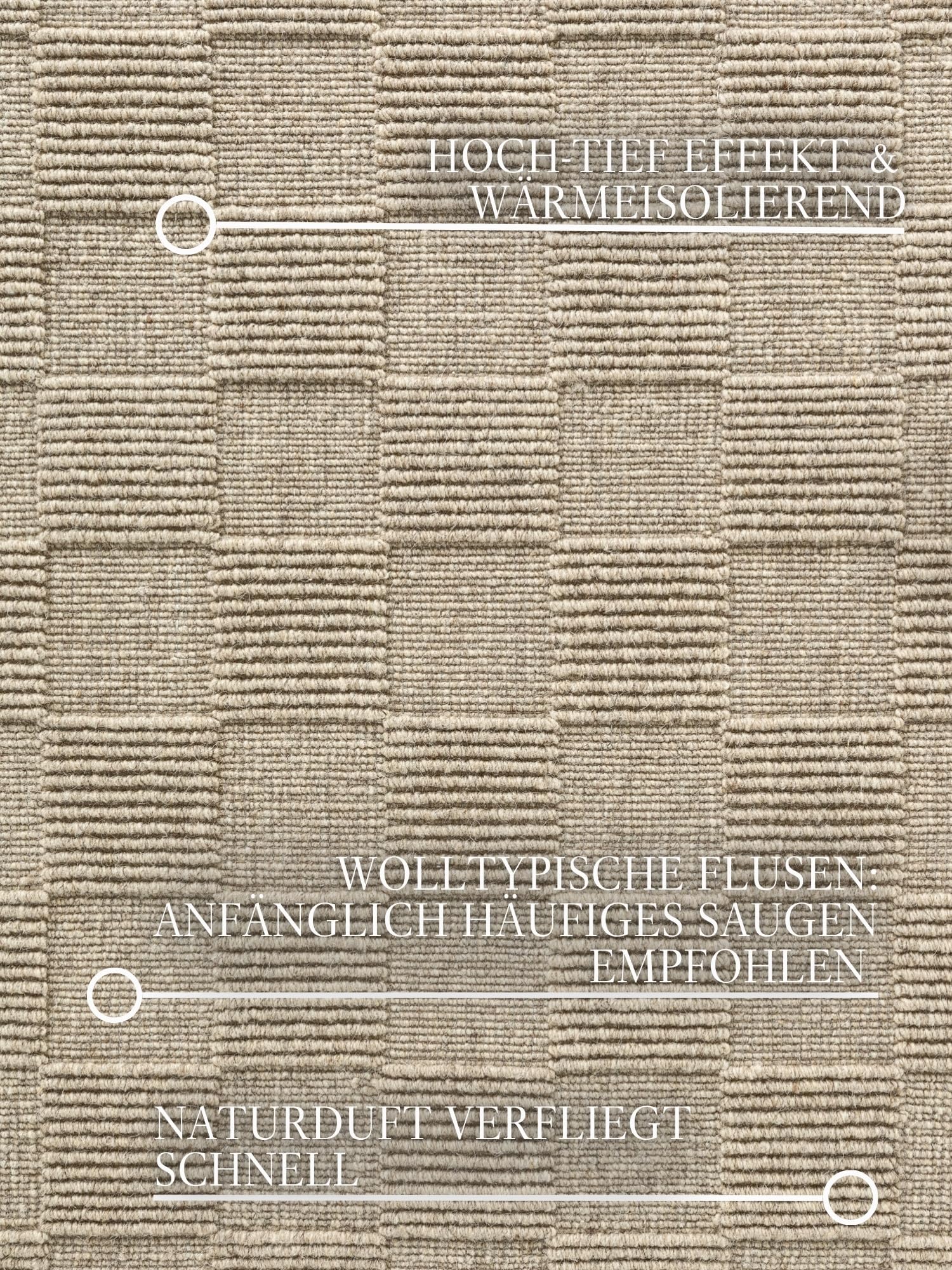 Villeroy & Boch Wollteppich Scala - Natur Wohnzimmerteppich - Handgewebt & Natürlich - Wolle 3D Effekt Kariert Hoch-Tief-Effekt für Wohnzimmer, Schlafzimmer, Esszimmer, Flur - Grau Beige, 200x300cm