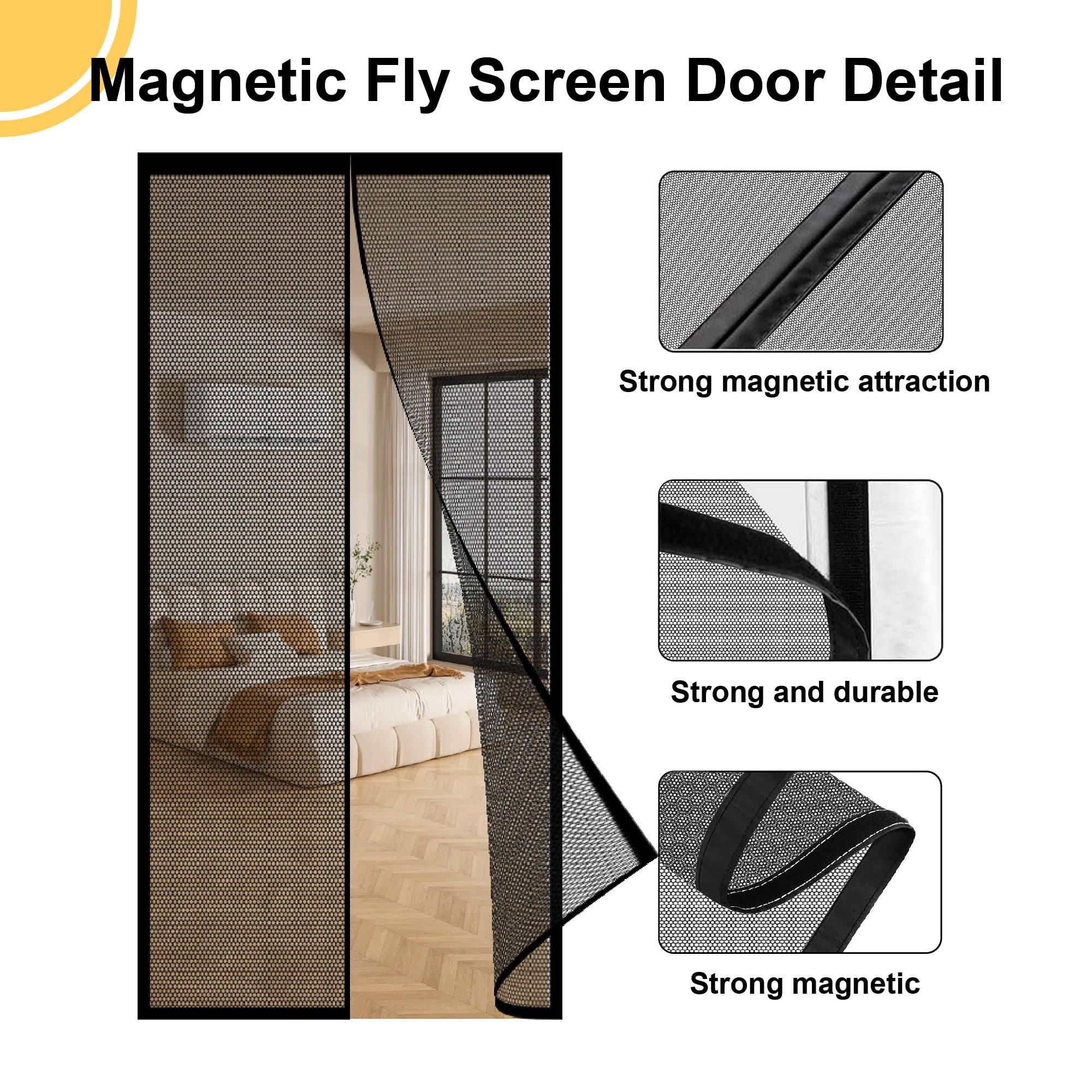 Moustiquaire Porte Fenetre 207 x 180 cm Porte Rideau Couloirs Patio Fermeture Automatique Joint Magnétique pour de Balcon, Cave, de Terrasse, Blanc