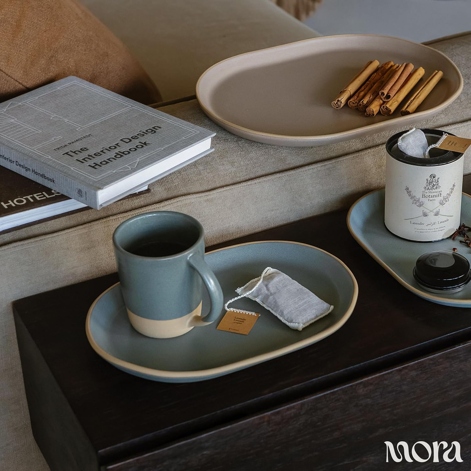 MORA Medium Mugs Set of 4, 14oz Ceramic Pottery Latte Mugs/Coffee Cups - Microwave and Dishwasher Safe - Horizon