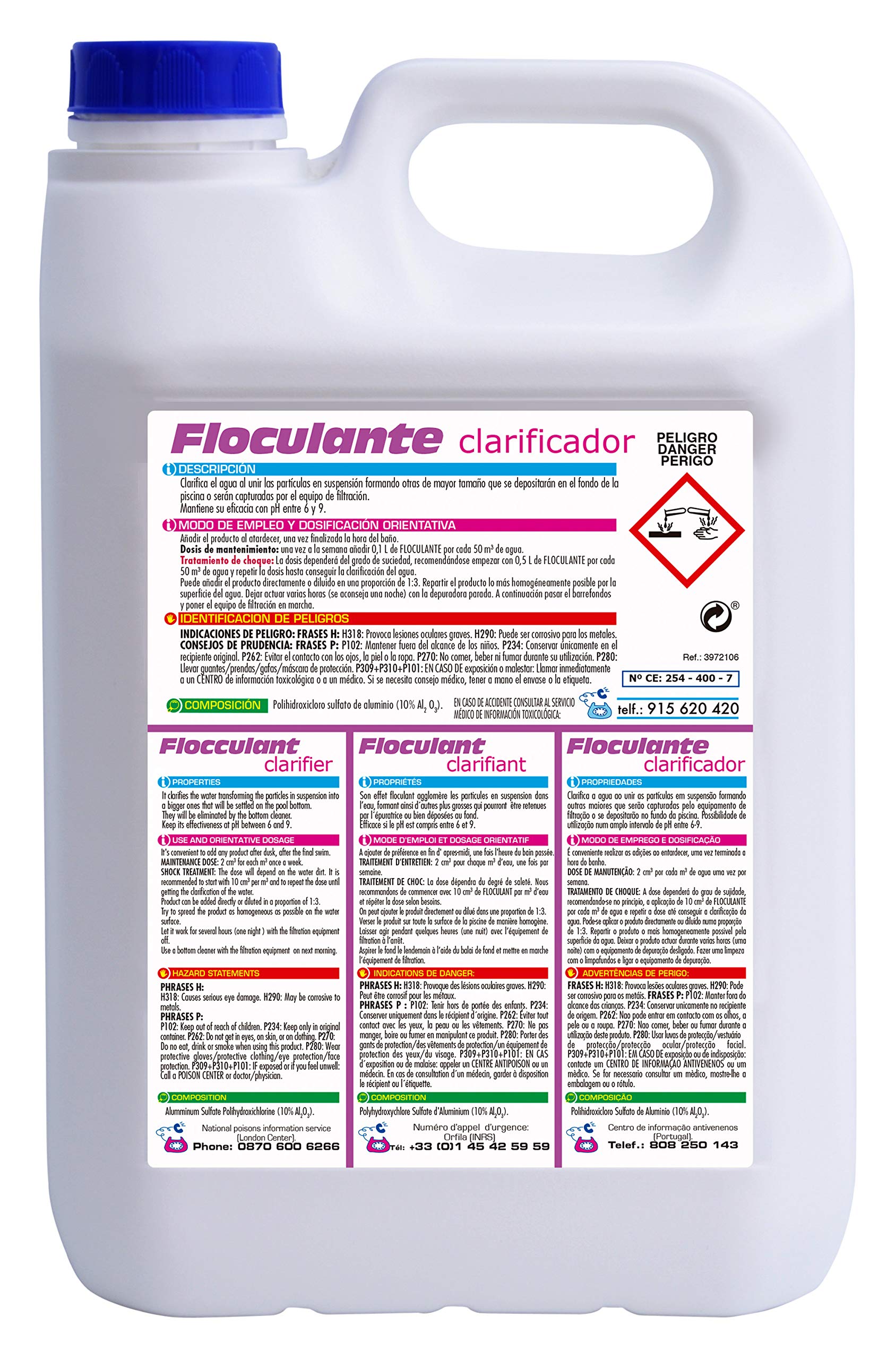 PQS - Floculante Líquido para Piscinas - Floculante de Piscina - Clarificador de Agua para Piscinas - Acción Decantadora Rápida - Sin Cloro - No Modifica el pH - Mejora la Filtración - Formato 5 L