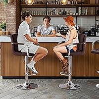 Vista 110 de Yaheetech - 4 taburetes de bar ajustables para mostrador de cocina, taburetes de bar/mostrador, silla de comedor giratoria hidráulica de piel Marrón