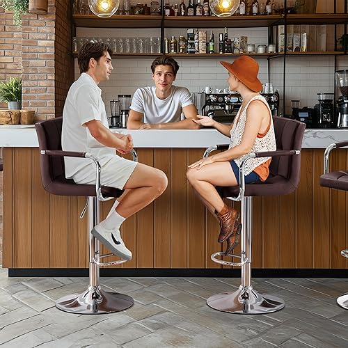 Miniatura 167 de Yaheetech Juego de 2 taburetes de bar ajustables de piel sintética, taburetes de mostrador modernos con respaldo y reposapiés, taburetes de bar