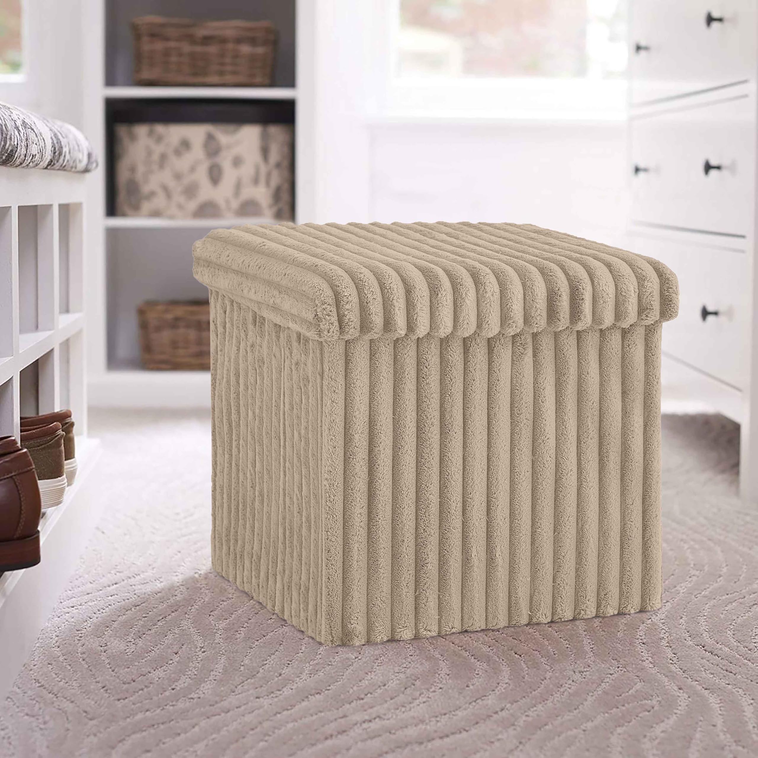 Artistic Fashionista Limited Ottoman Storage Box CORDUROY Folding Footstool Rest Seat Storage Stool Toys Chest Bench Blanket Linen Laundry Box (Mink, Small - 38x38cm)