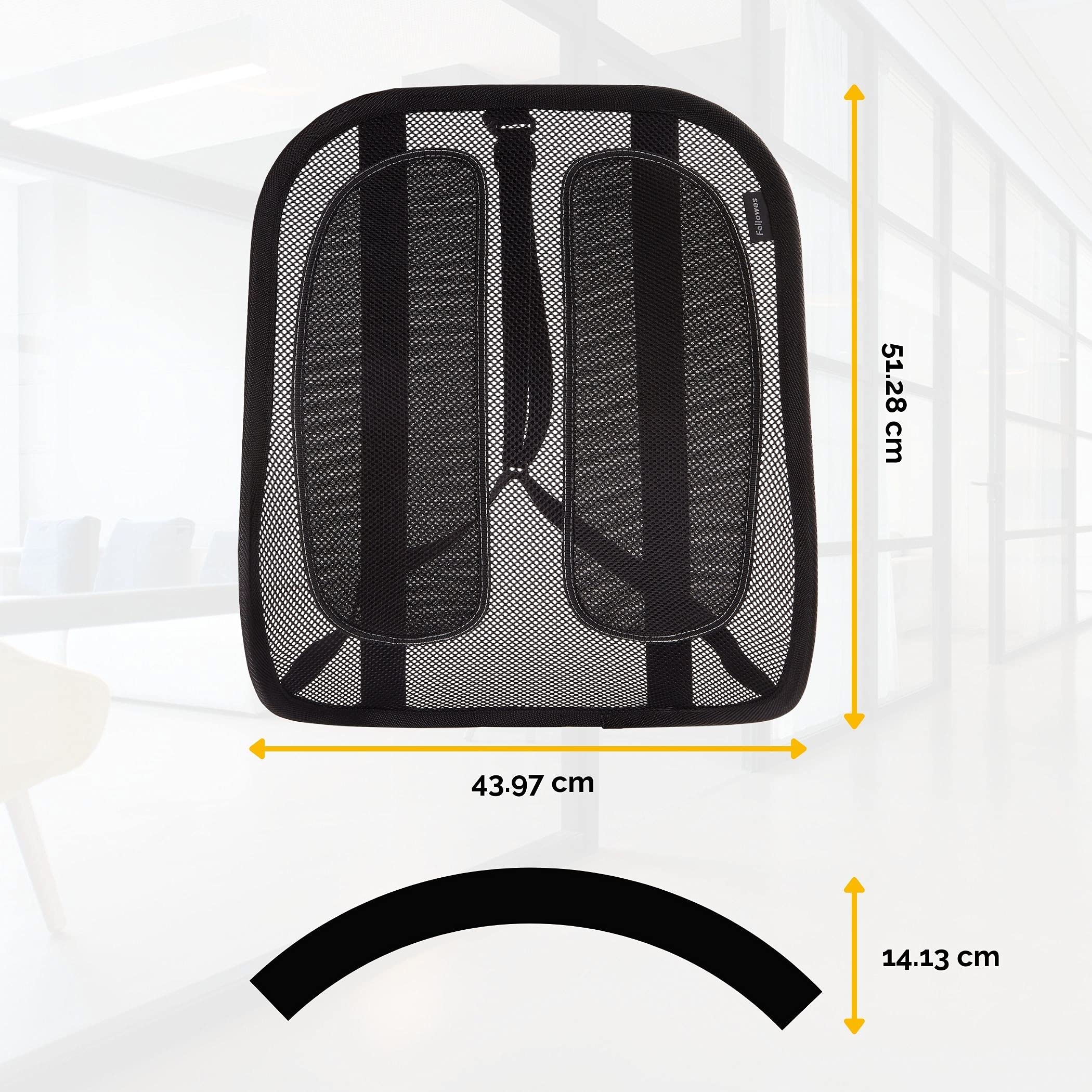 Fellowes Support Dorsal en Maille Office Suites, Soutien Lombaire Ergonomique, avec Sangle élastique, Noir