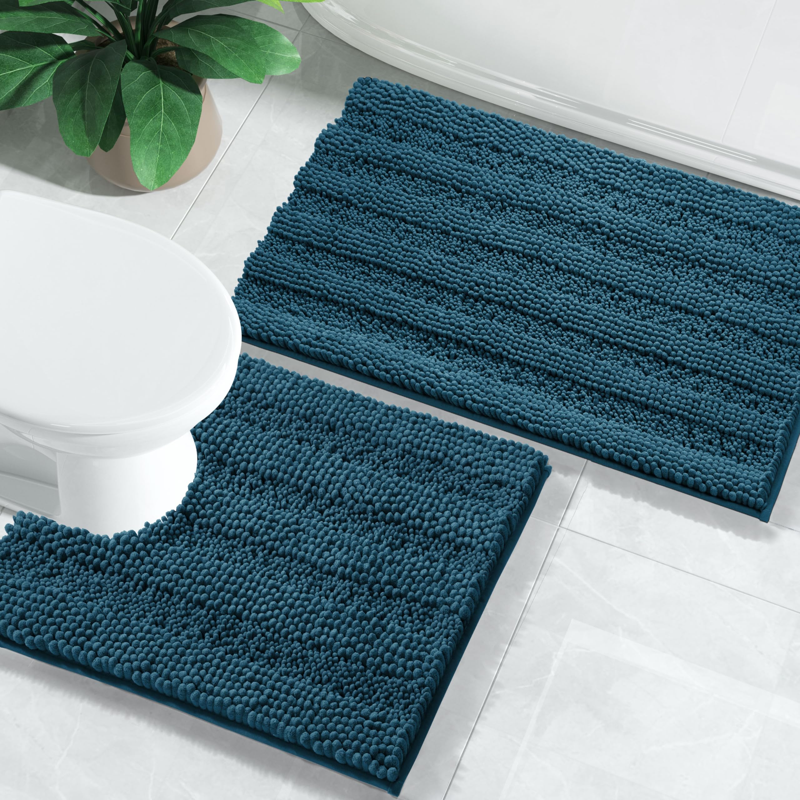 Yimobra Bathroom Rugs Sets 2 Piece, Soft Absorbent Chenille Bath Mat and U-Shaped Toilet Rug, Non Slip Machine Washable Quick Dry, Plush Shower Rugs
