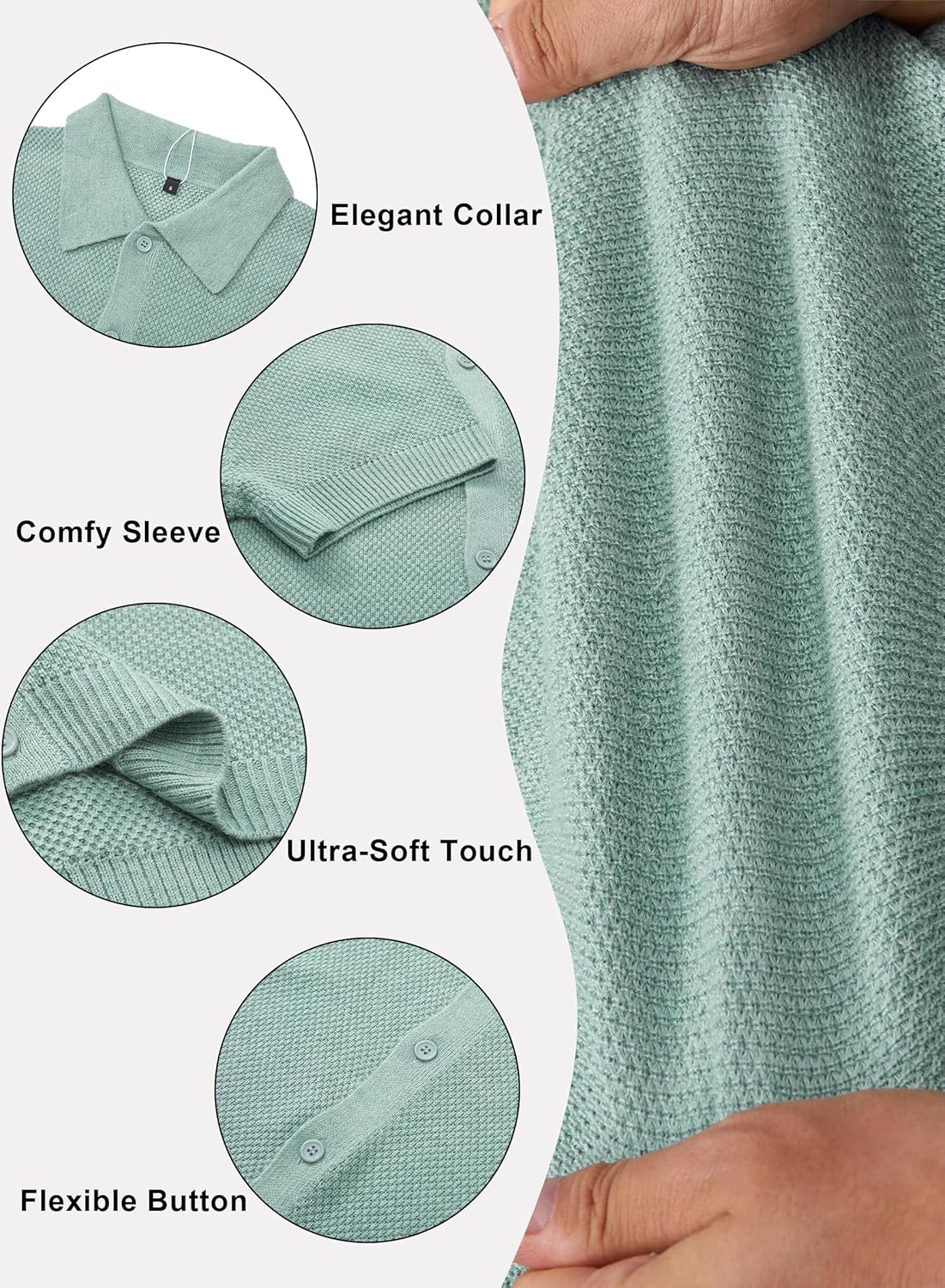 Arach&Cloz Mens Wool Blended Button Down Short Sleeve Sweater Knit 2025 Summer Fashion Dress Shirts Casual Business Golf Small Light Green image 3 of 5 B0D6VYP47X