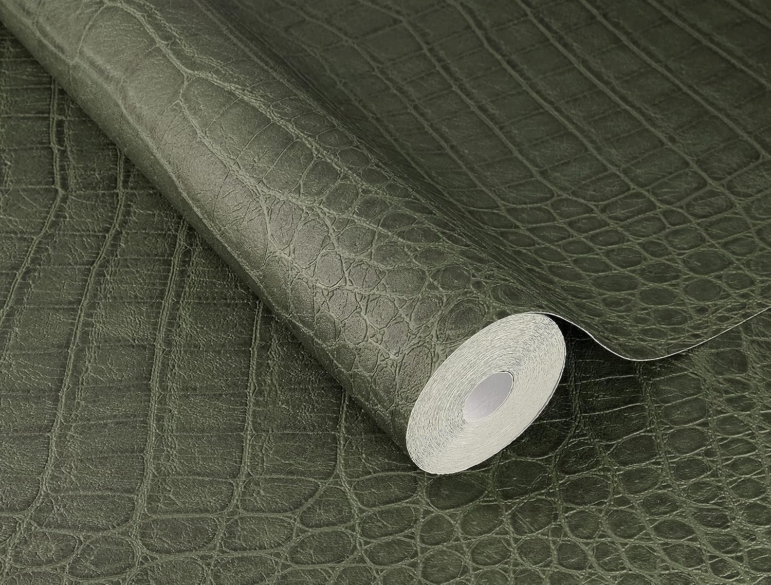 Rasch 751352 Non-Woven Wallpaper with Crocodile Leather Look in Green from The African Queen III Collection