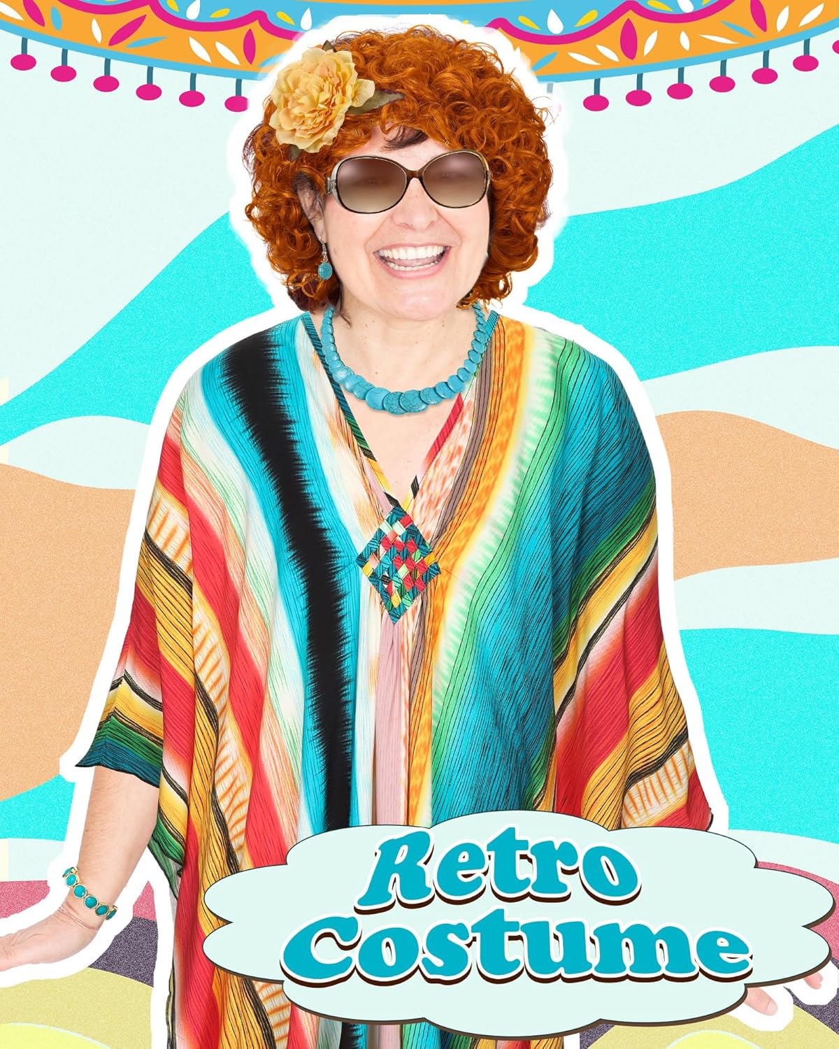 Landlady Costume Including Caftan Dress Curly Wig Necklace Earring Sunglasses Rings Hair Clip for Halloween Cosplay - Image 4