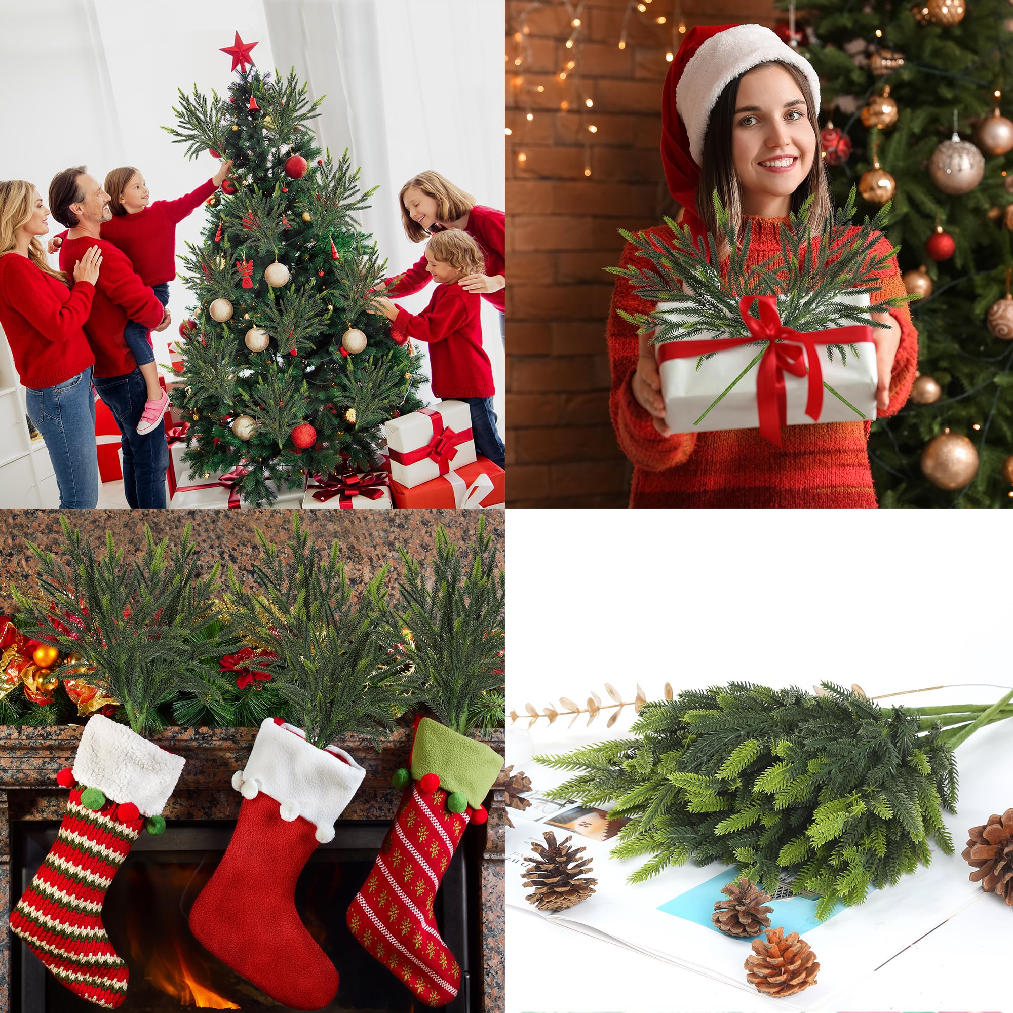 Sggvecsy Norfolk-Tannenzweige, künstliche Weihnachtszweige mit künstlichem Weihnachtsgrün, Norfolk-Kieferstiele, Weihnachtszederstiele für Weihnachten, Zuhause, Basteln, Girlande, Innen- und