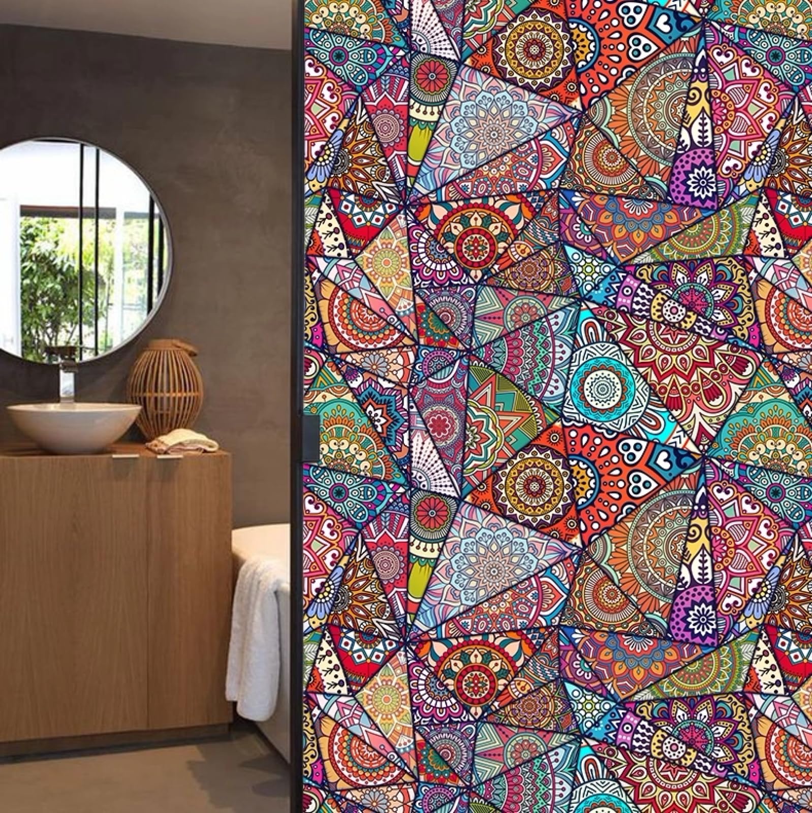 Naklejki na szkło 90 x 200 Mandala statyczna folia okienna bez kleju, nieprzezroczysta i chroniąca przed słońcem, blokuje promienie UV, kontrola ciepła, prywatność, łatwe do nałożenia i usunięcia